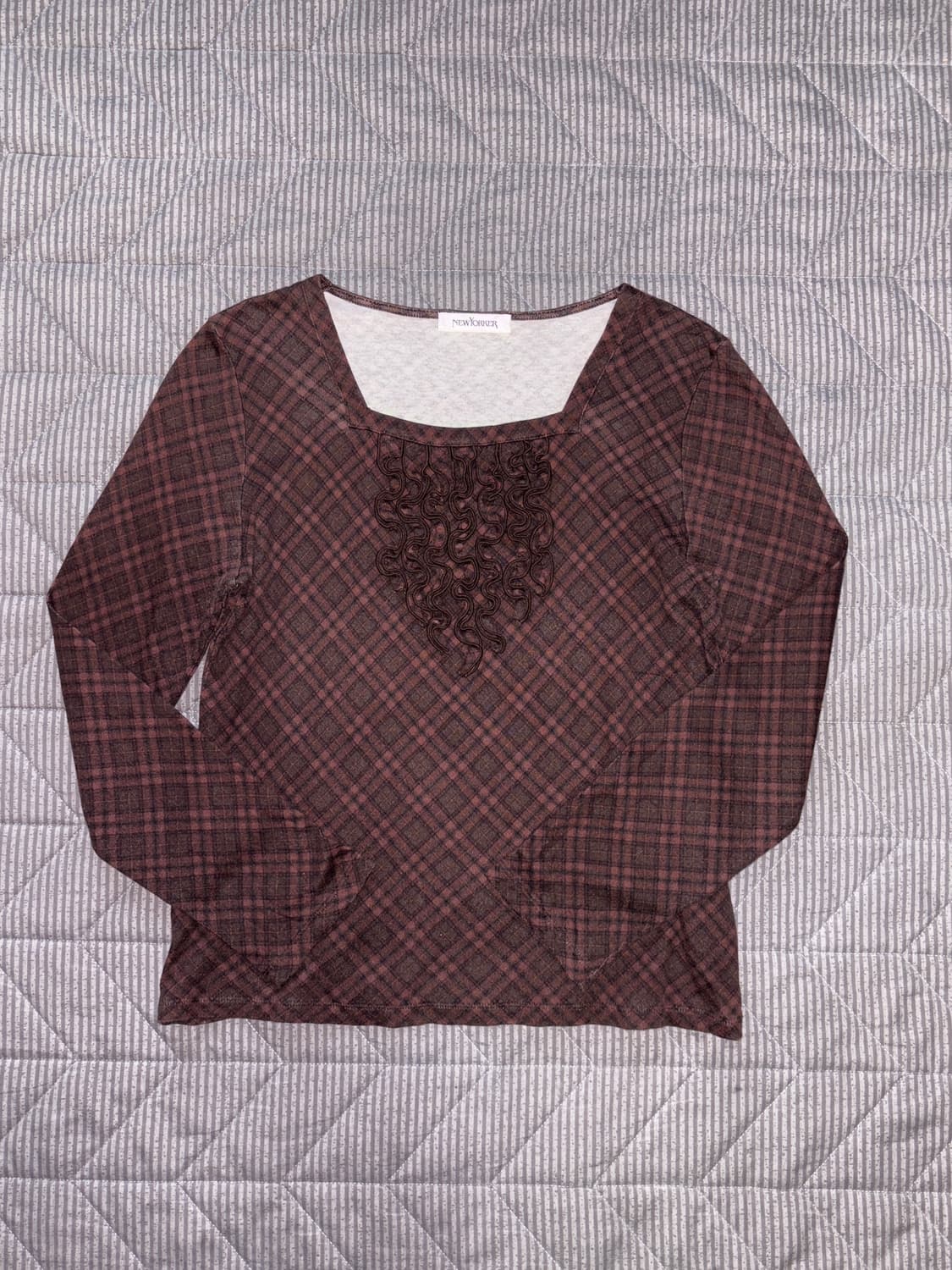 브라운 체크 탑 상품이미지1