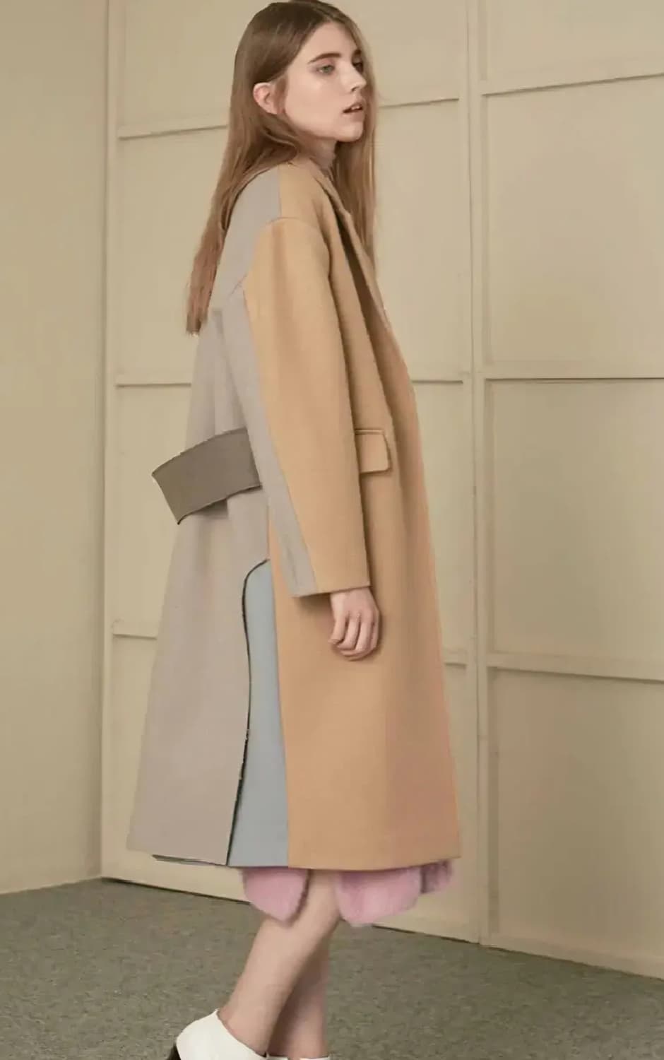 그레이양 컬러블록 울코트 상품이미지3