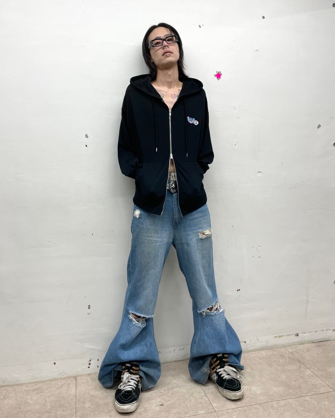 Angel Blue Heart Black Hooded Zip-Up 상품이미지5