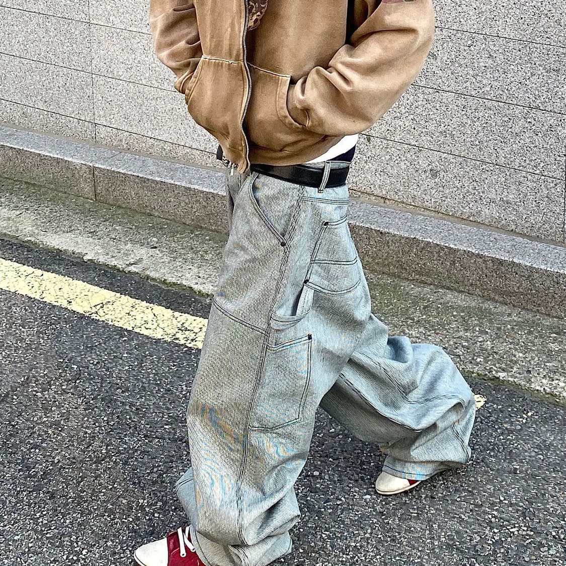 언더마이카 24FW 스트라이프 엔지니어 더블니 워크 팬츠 상품이미지2