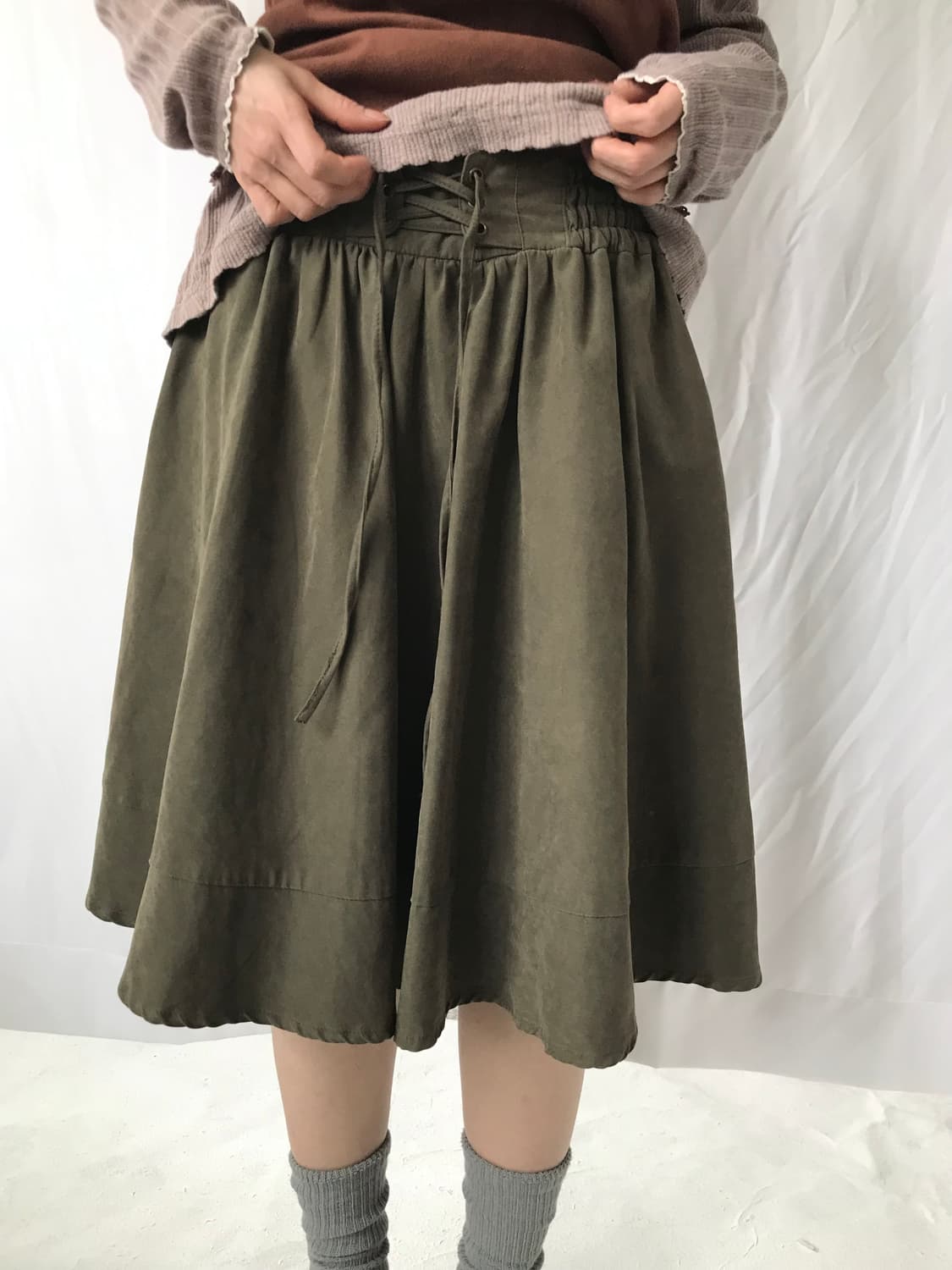 코르셋 카키 스커트 상품이미지1