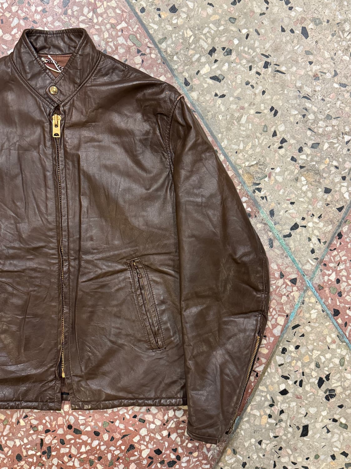 70s Leather garment 브라운 싱글 레더자켓 (40) 상품이미지5