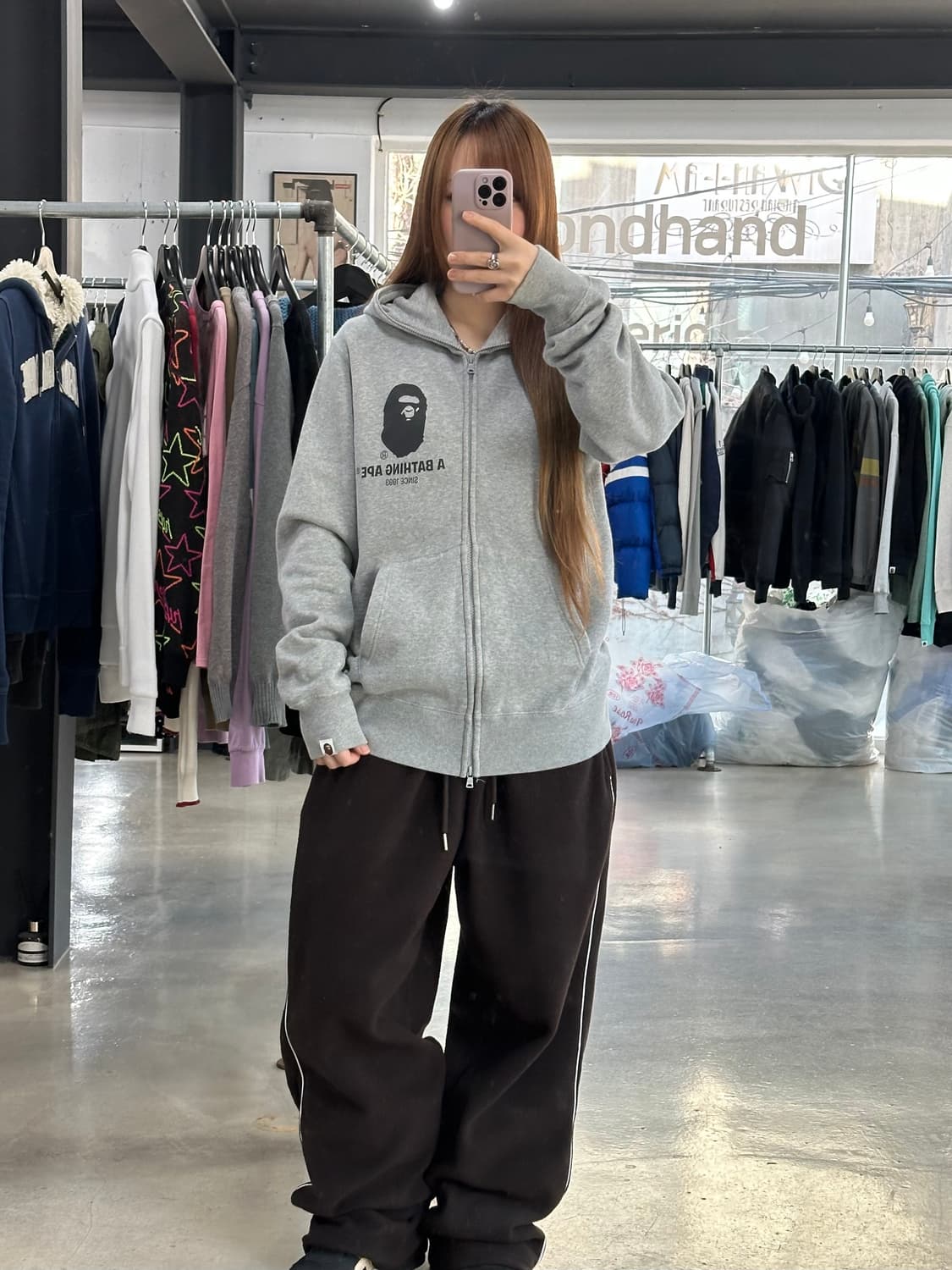 베이프사루 풀 후드집업 그레이 상품이미지2