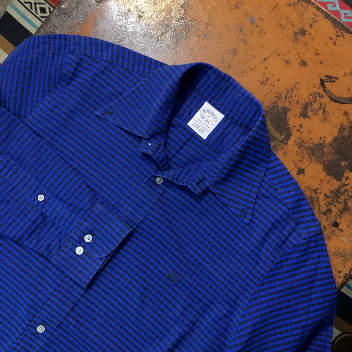 브룩스브라더스 딥 블루 블랙 깅엄 체크 옥스포드 셔츠 남성 105 사이즈 상품이미지3