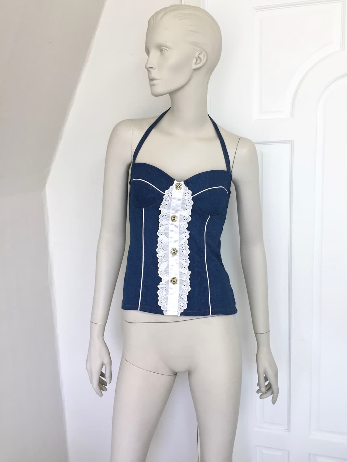 Denim Lace Trimmed bustier Top 상품이미지1