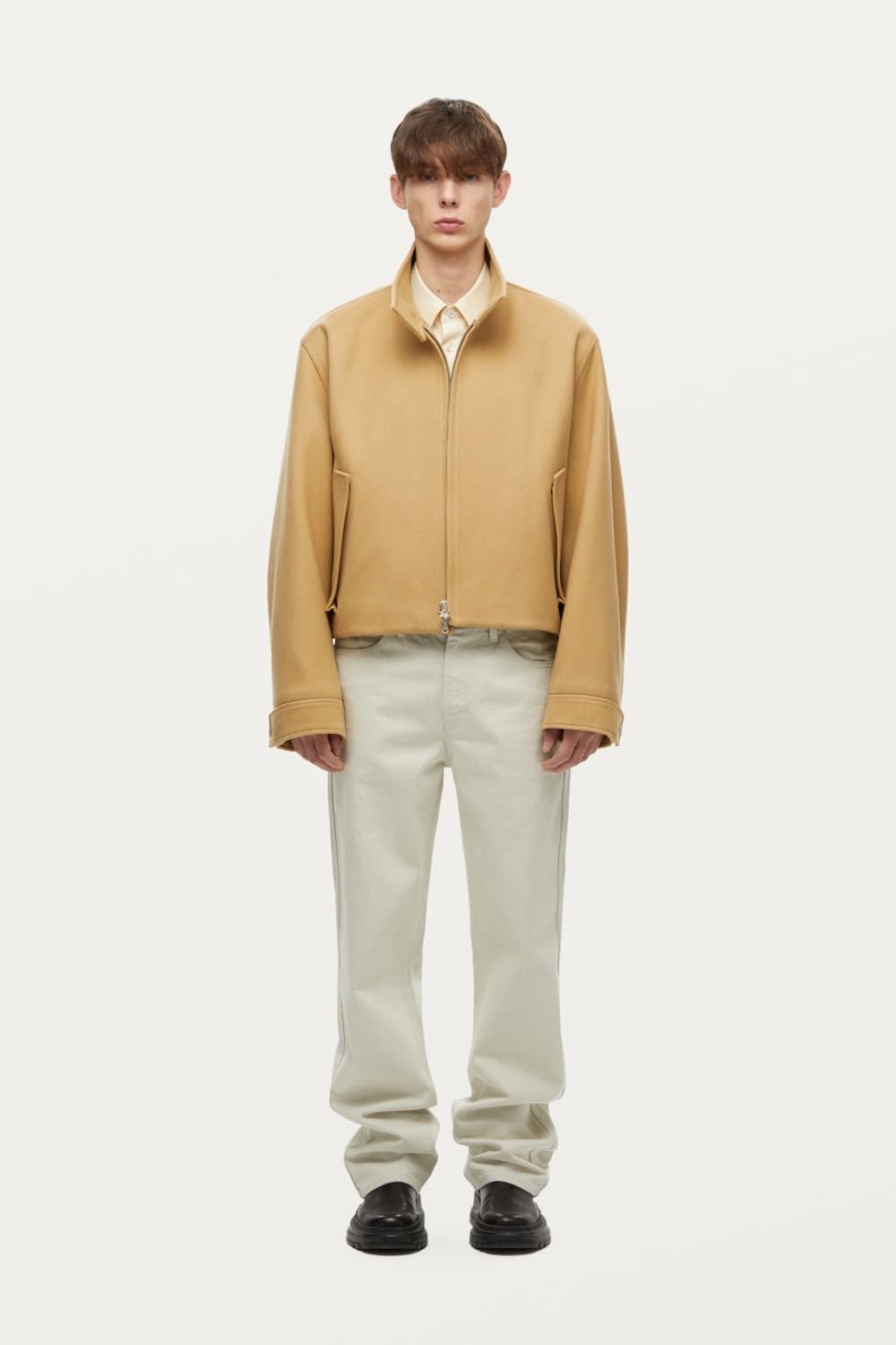 [48] 솔리드옴므 역작 울 크롭 자켓 베이지 크롭 점퍼 쉘파카 상품이미지2