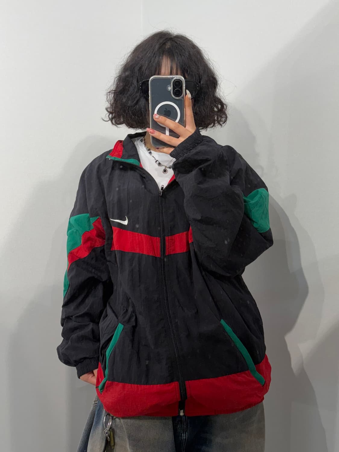 L 나이키 올드스쿨 배색 오버핏 바람막이 자켓  상품이미지1