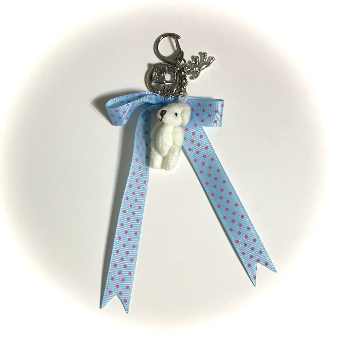 도트 리본 곰돌이 인형 키링 상품이미지1