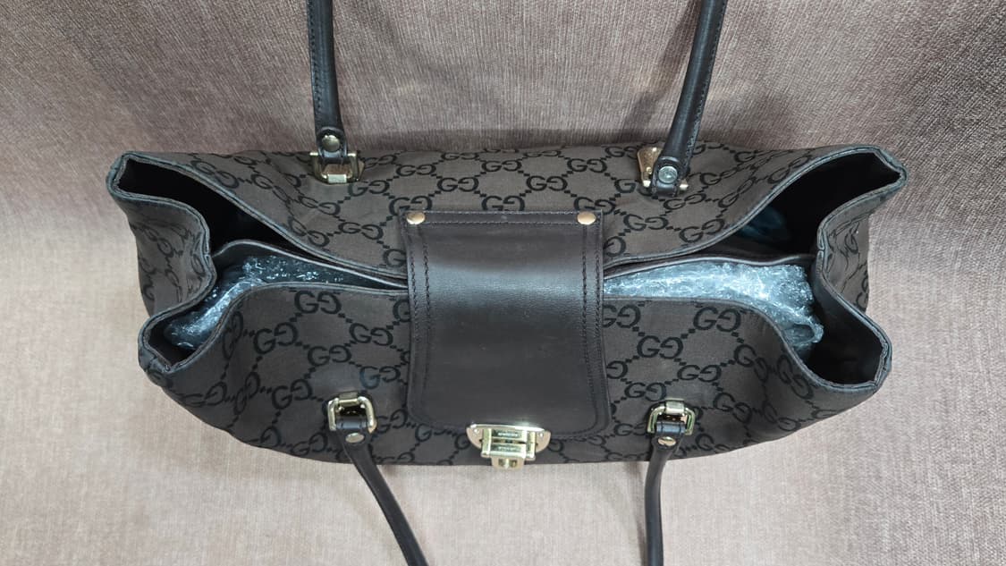 구찌 GG 컨버스  레더 트리밍 토트 숄더백 상품이미지5