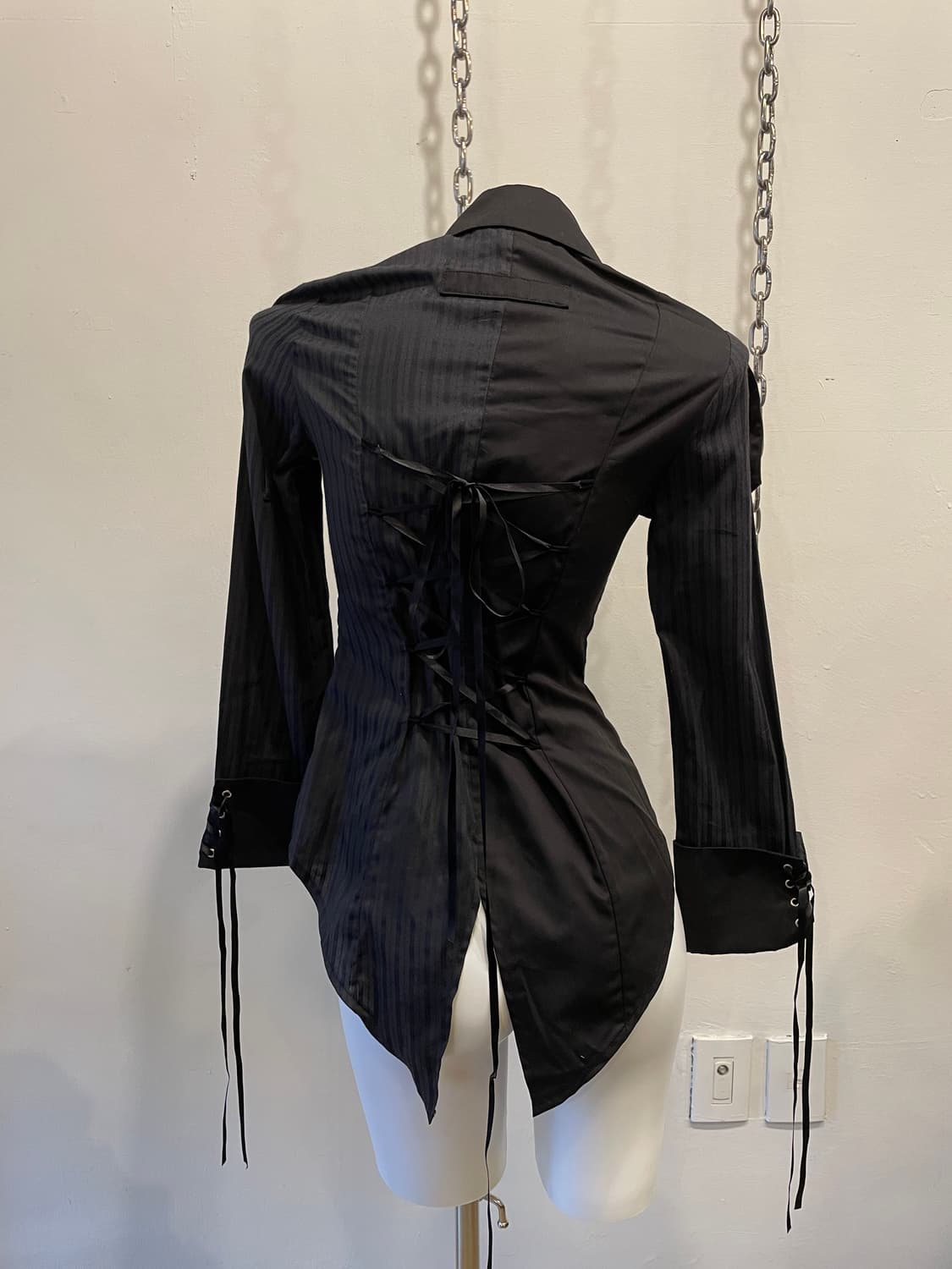 body line 바디라인 스트라이프 스트랩 블랙 셔츠 고딕 고스 펑크 상품이미지2