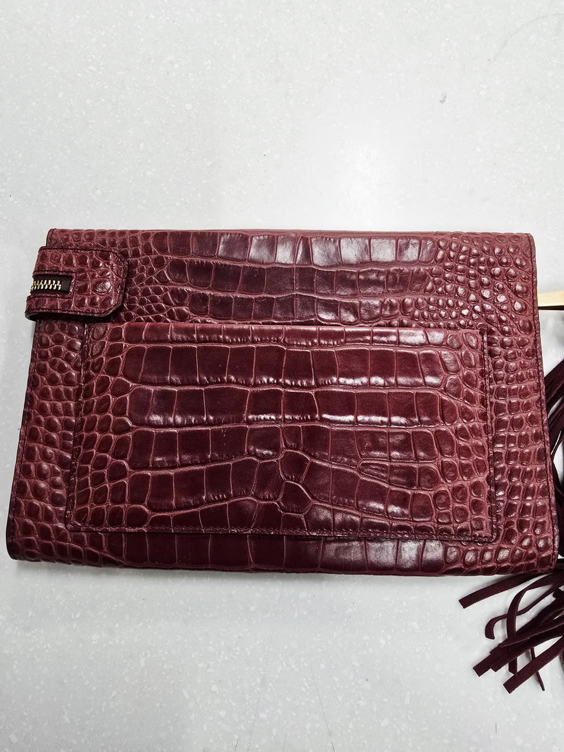 미샤 와인색 크로커다일 클러치 가방 + 태슬 상품이미지2