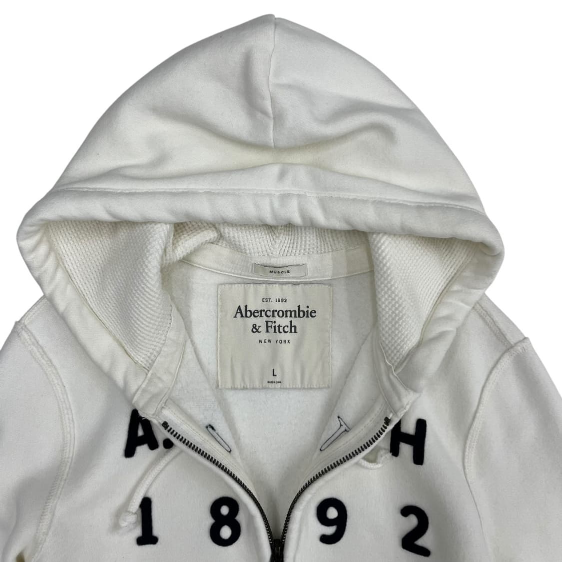 아베크롬비 센터로고 화이트 후드집업 L 상품이미지5