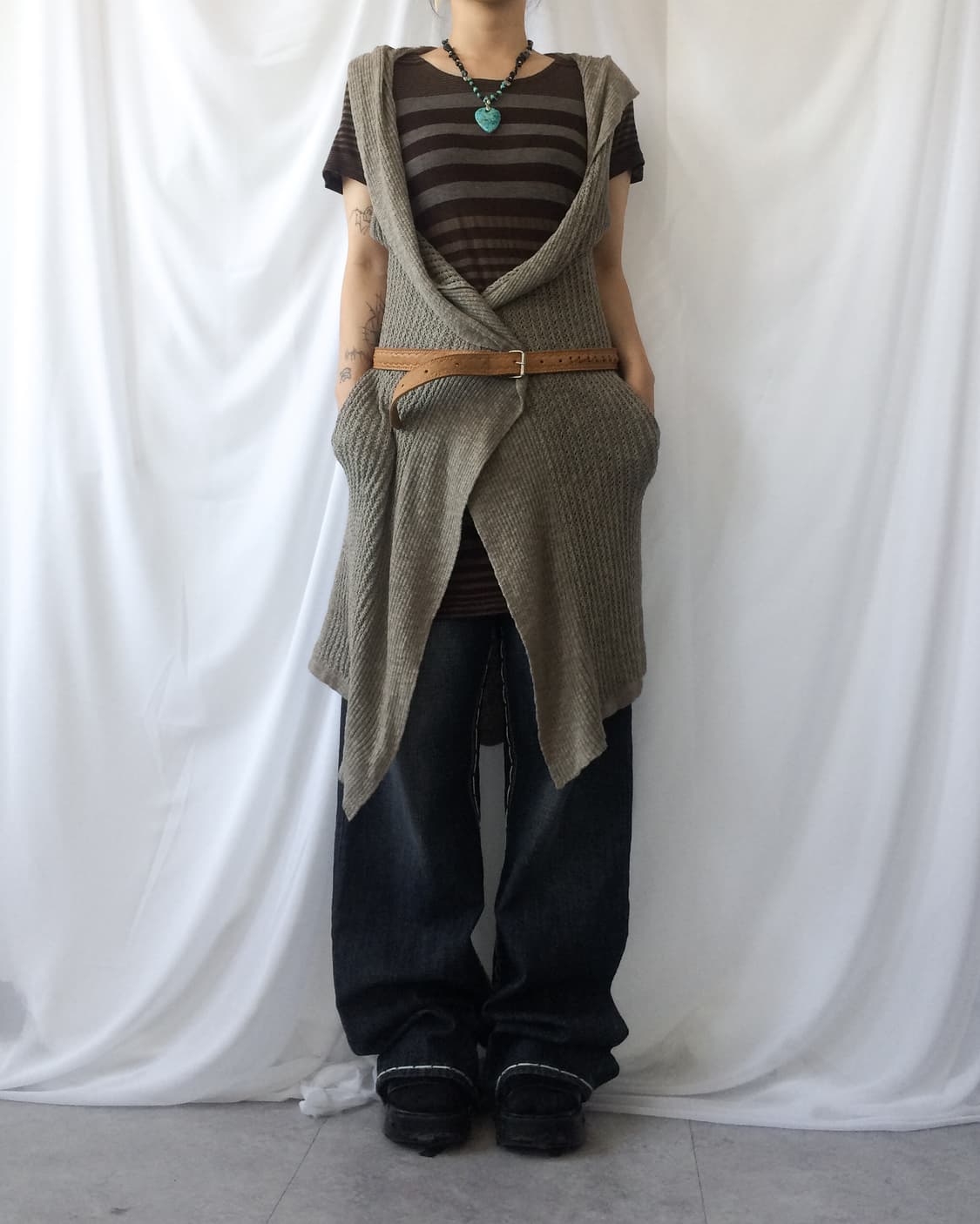 Drape knit hood open cardigan 상품이미지10