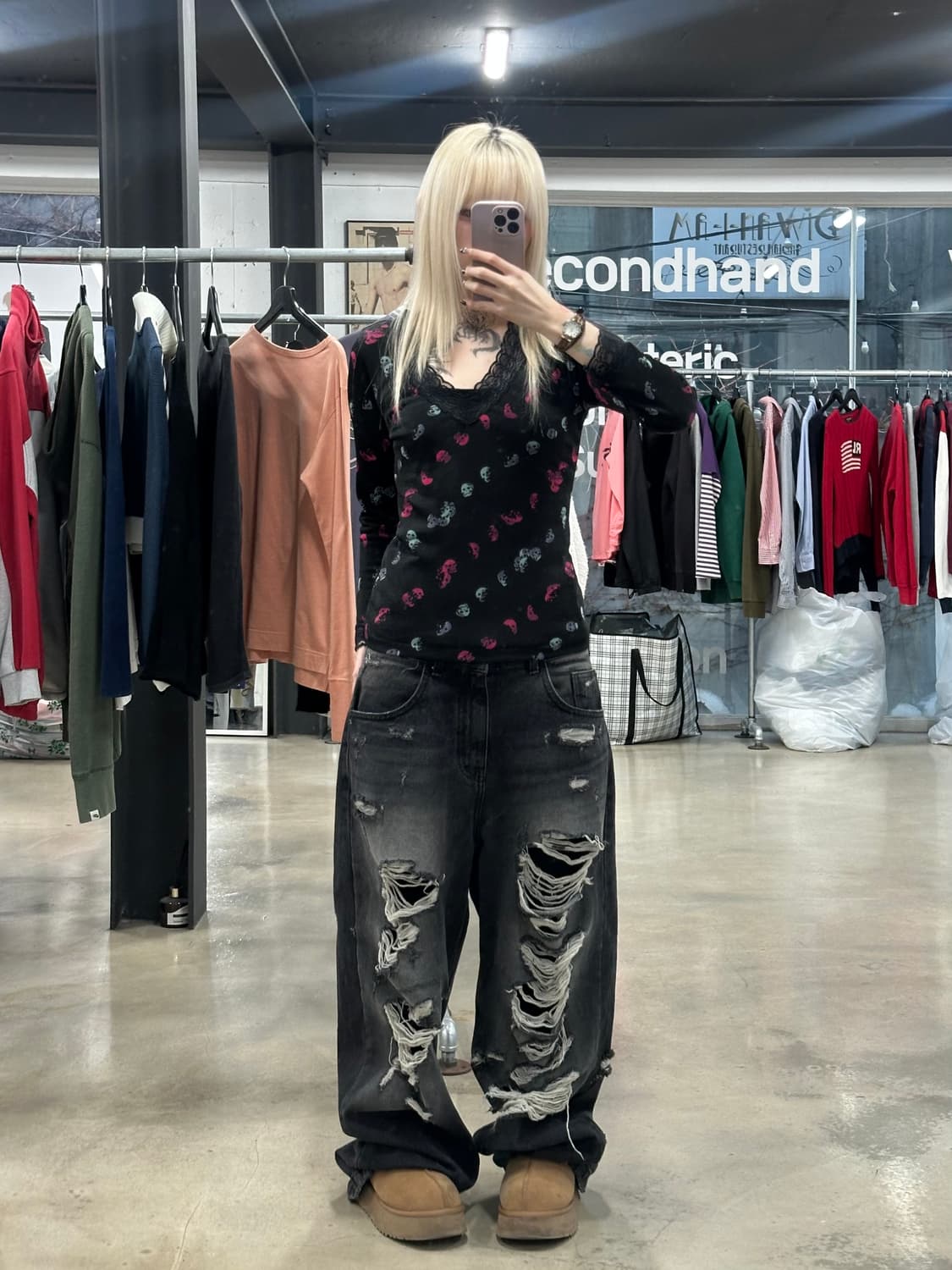 히스테릭글래머 90s 스컬 레이스 긴팔 슬리브 갸루 y2k 상품이미지2