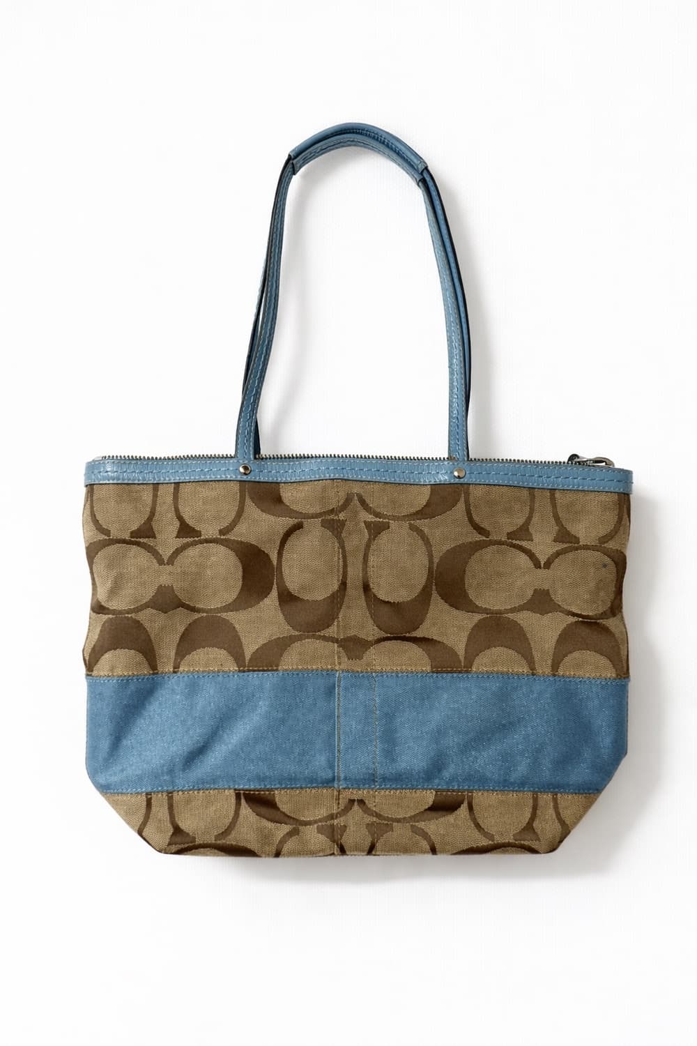 코치 COACH 시그니처 자카드 스카이블루 배색 토트백 숄더백 상품이미지1