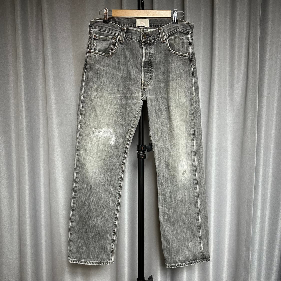 빈티지 00s 리바이스 501 흑청 리페어 블랙진 34 상품이미지1