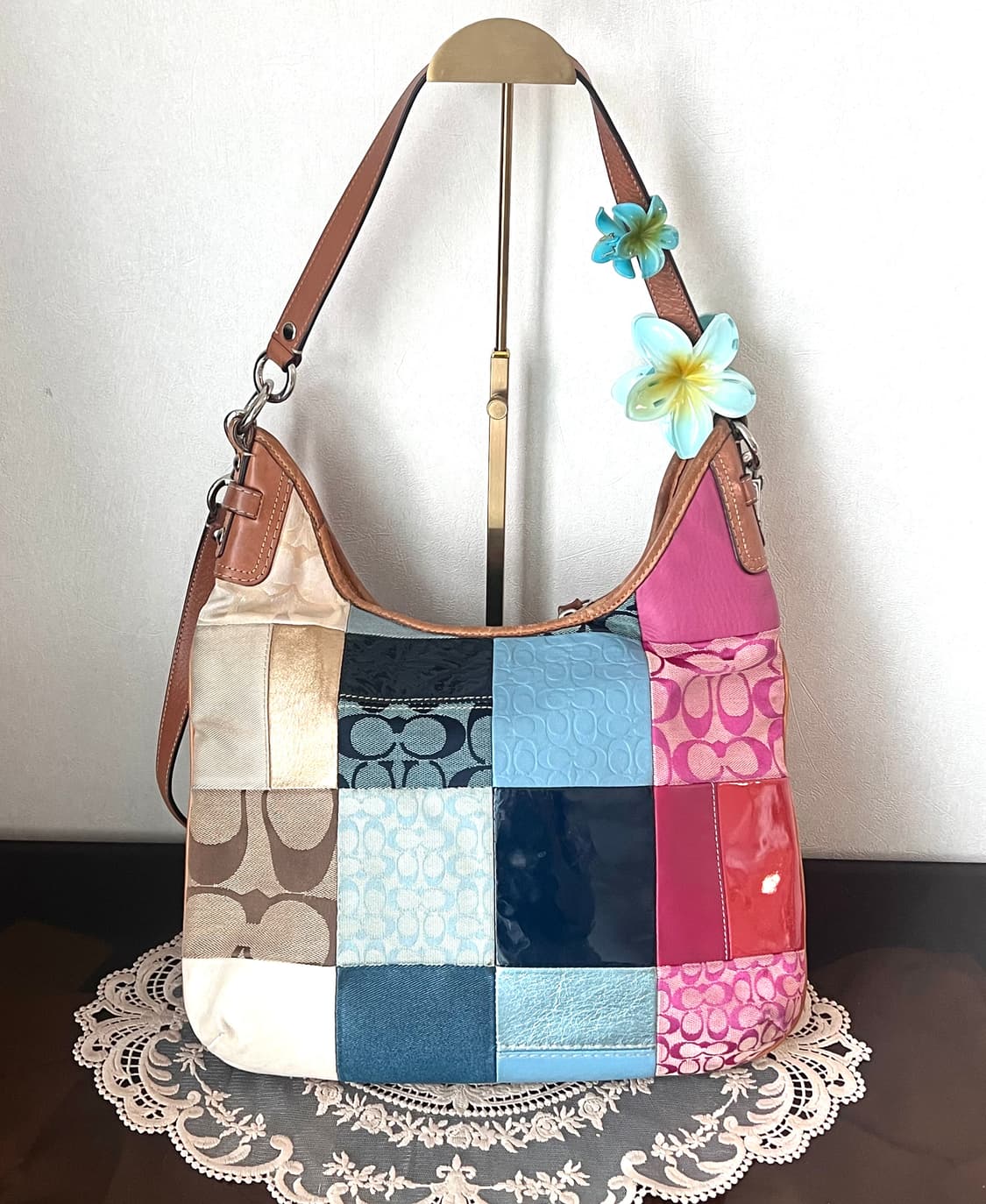 90s coach 시그니처 패치워크 아카이브 레더 캔버스 숄더백 상품이미지5