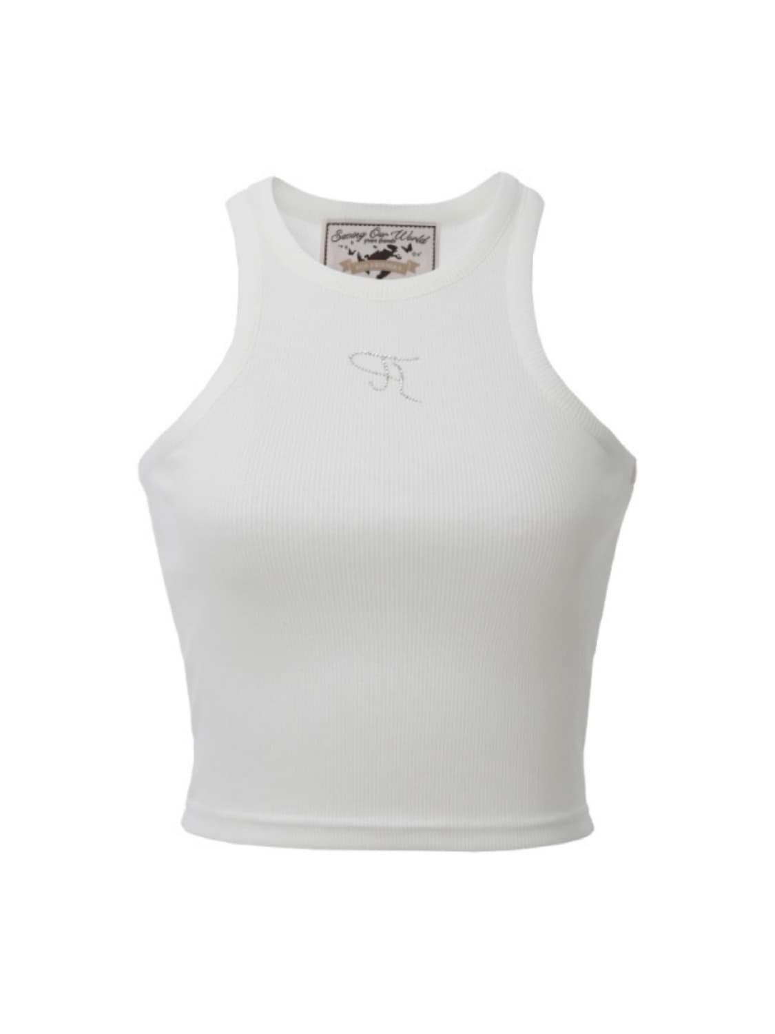 쓰리타임즈 쥬얼 탱크탑 크롭 아이보리 쓰탐 상품이미지1