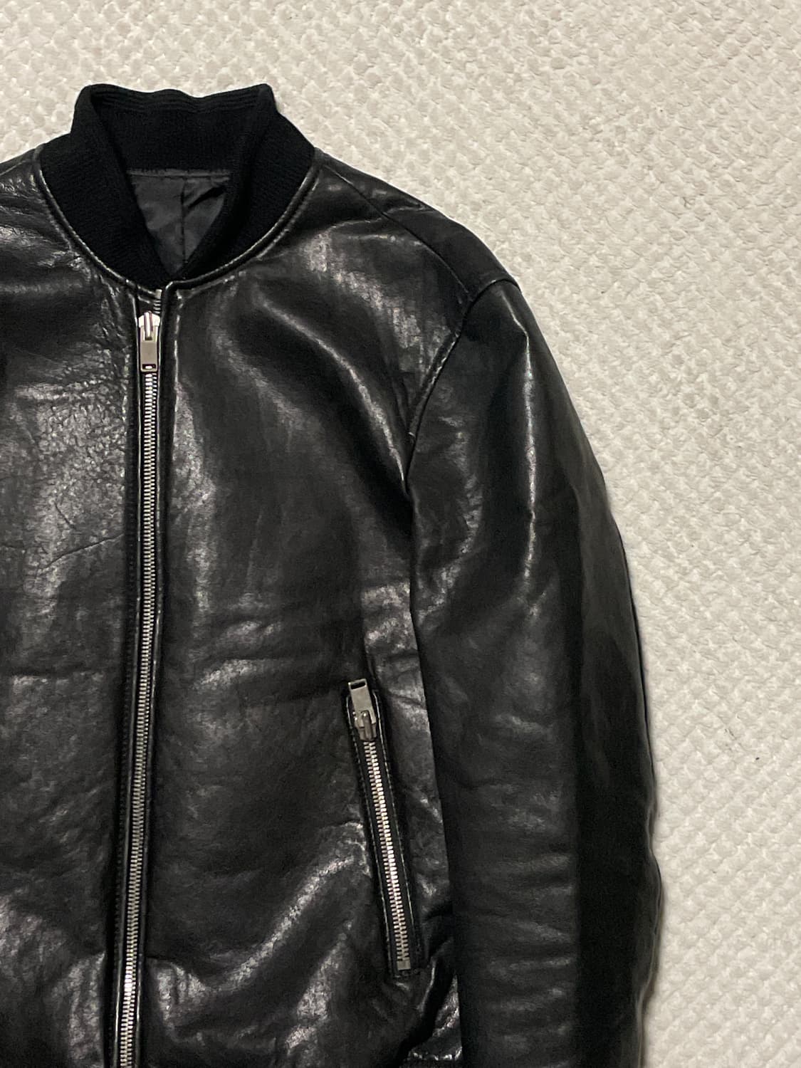 웨스턴 무드 램스킨 양가죽 2중 지퍼 디테일 레더 블루종 자켓 상품이미지5