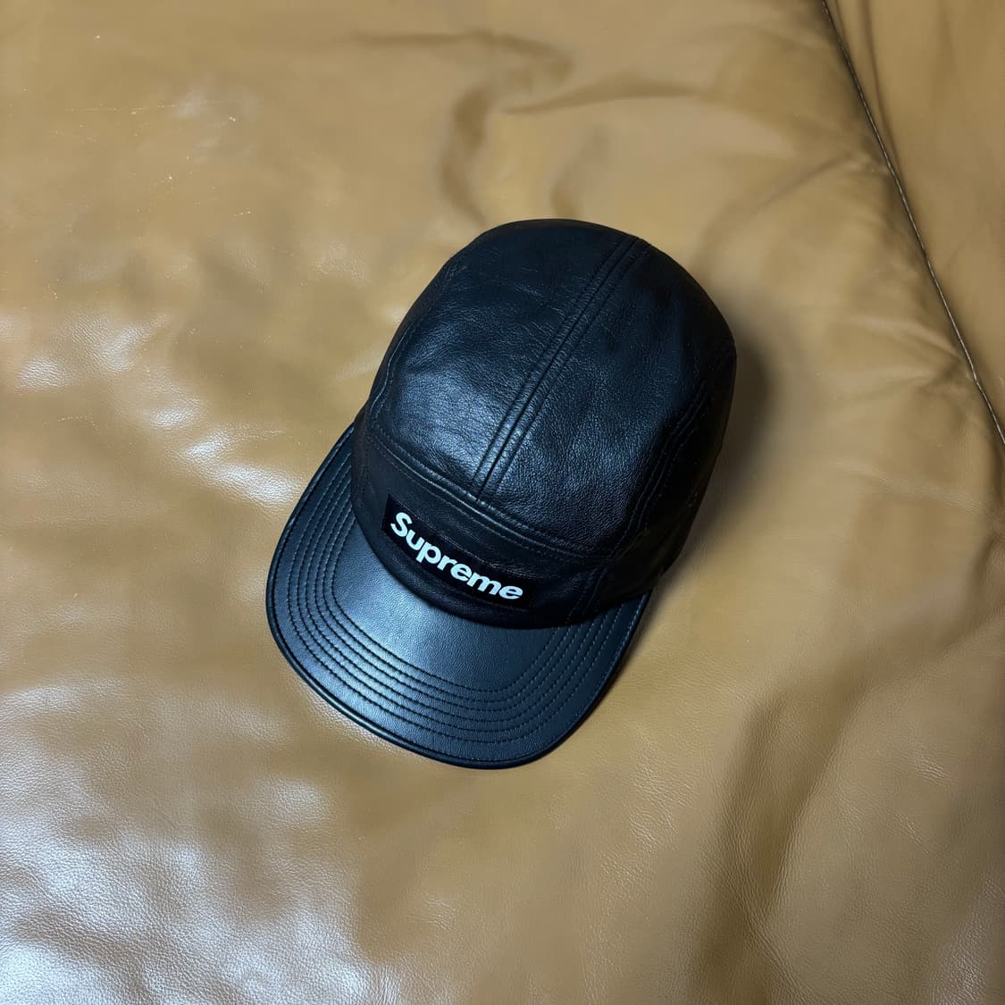 슈프림 캠프캡 모자 박스로고 레더 블랙 상품이미지5