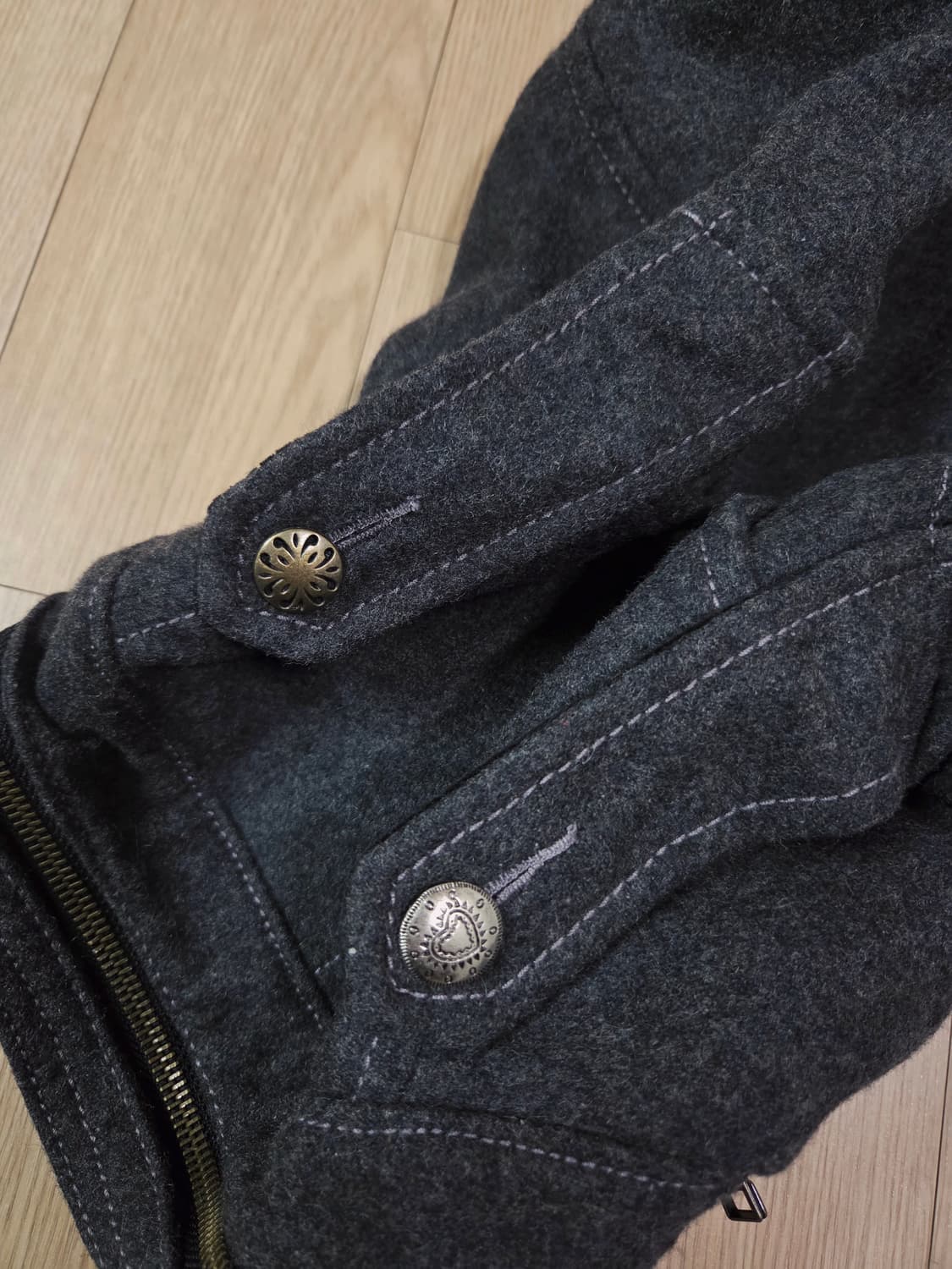 KU JAPAN 차콜 그레이 디테일 울 재킷 상품이미지6