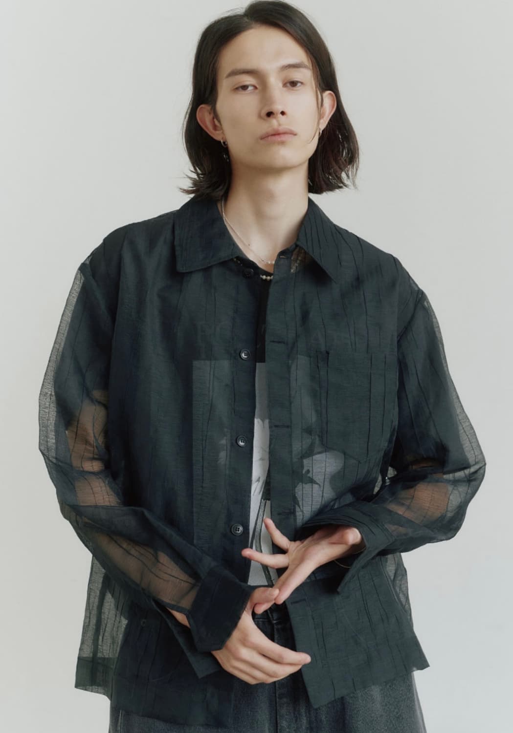 노이어 시스루 크링클 오간자 셔츠 50사이즈  상품이미지2