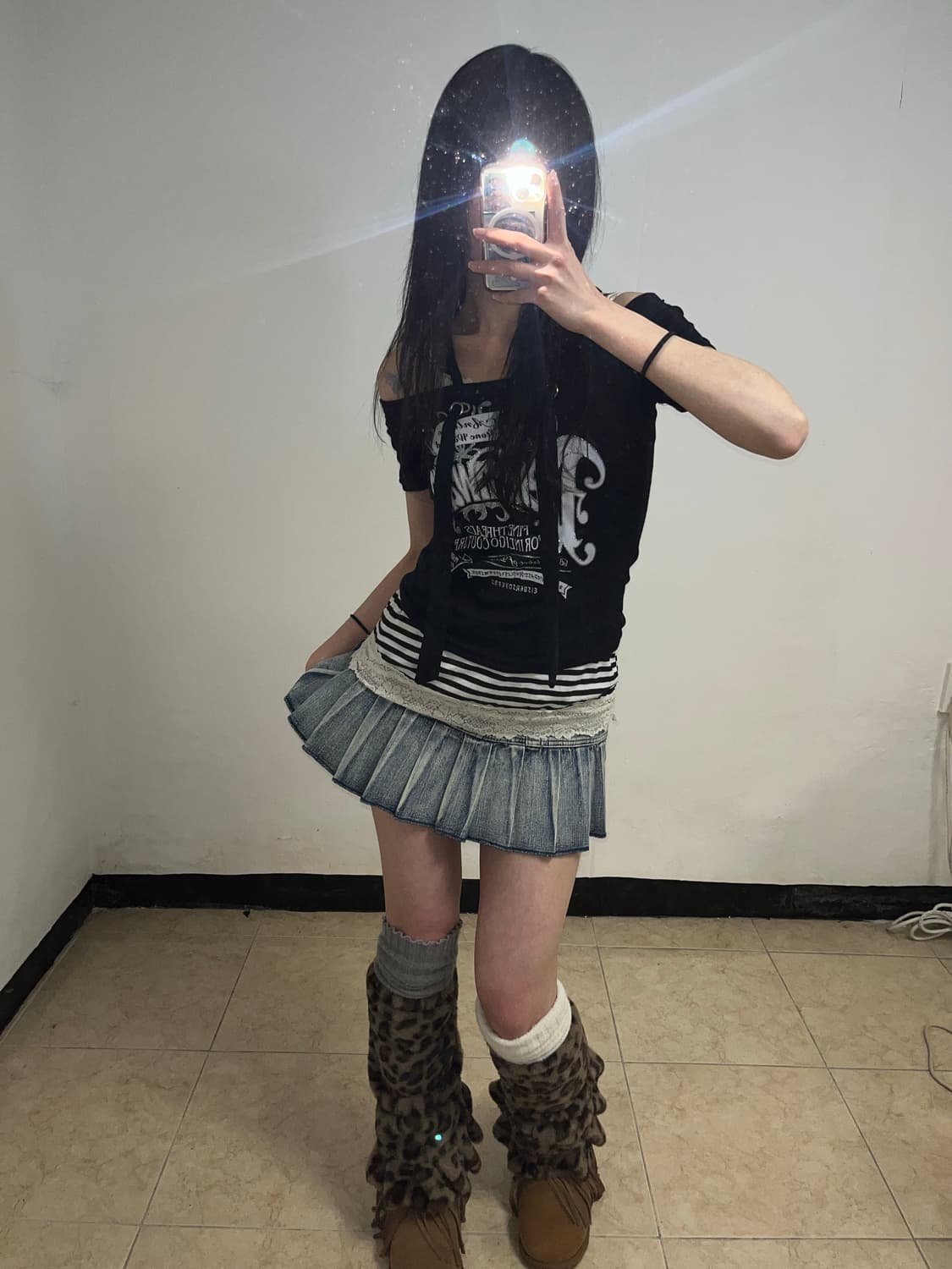 00‘s 데님 플리츠 스커트 상품이미지3