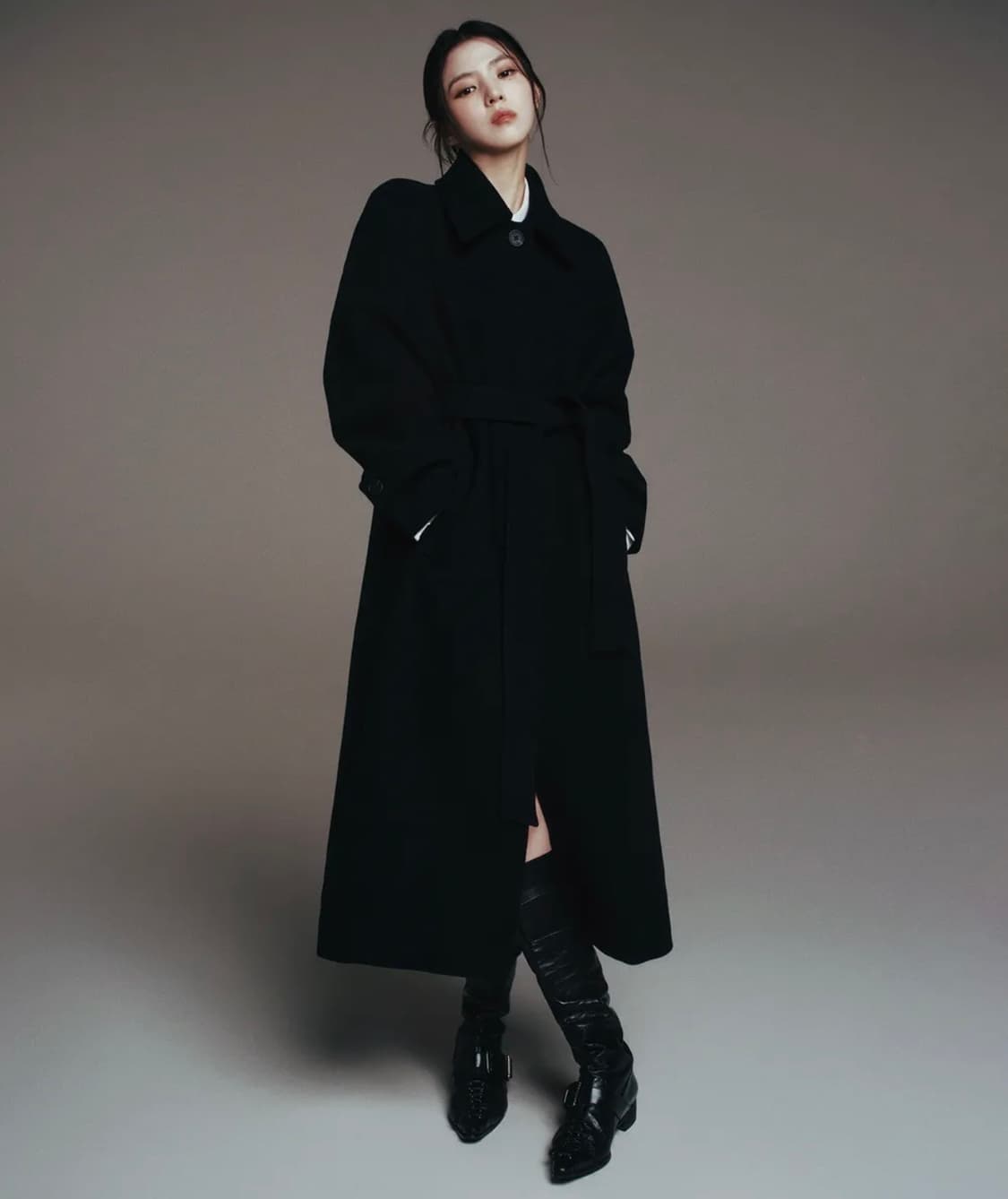 (새상품)우먼즈 캐시미어 블렌드 발마칸 로브 코트 블랙 xs 상품이미지1