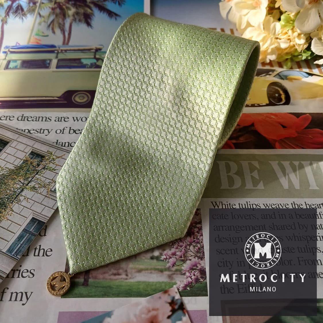 메트로시티 실크 그린 자카드 패턴 넥타이 8.9cm A+등급 A19694 상품이미지2