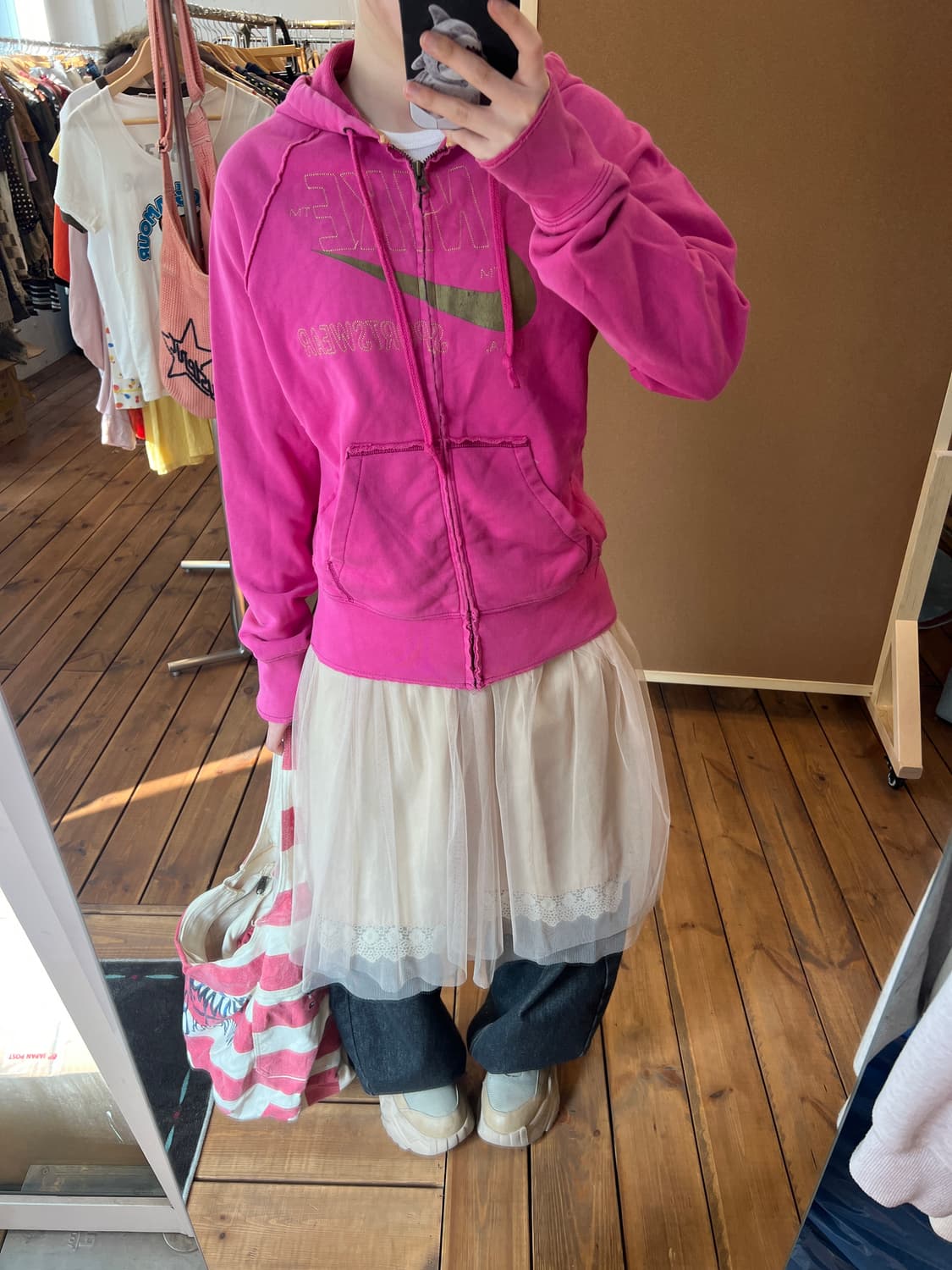 나이키 핫핑크 로고 후드집업 상품이미지3