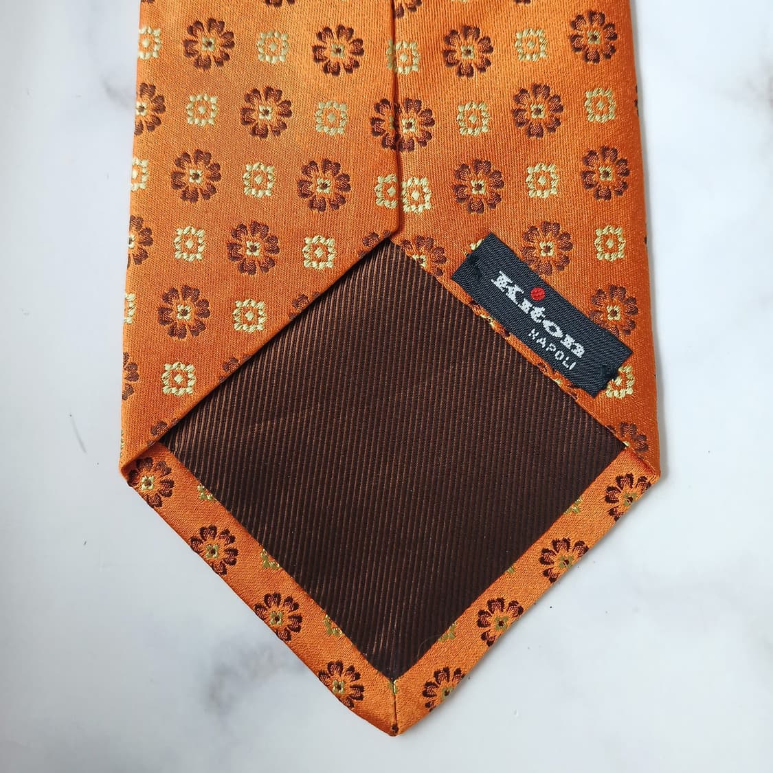 키톤 실크 오렌지 플라워 자수 넥타이 9.5cm S~A+등급 e905 상품이미지9
