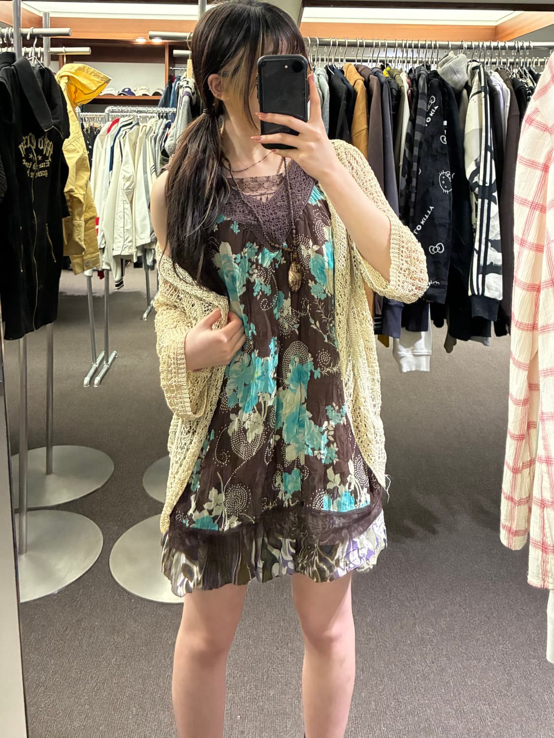 XL)Japanese vintage 여성 브라운 펀칭 디테일 나시 상품이미지6