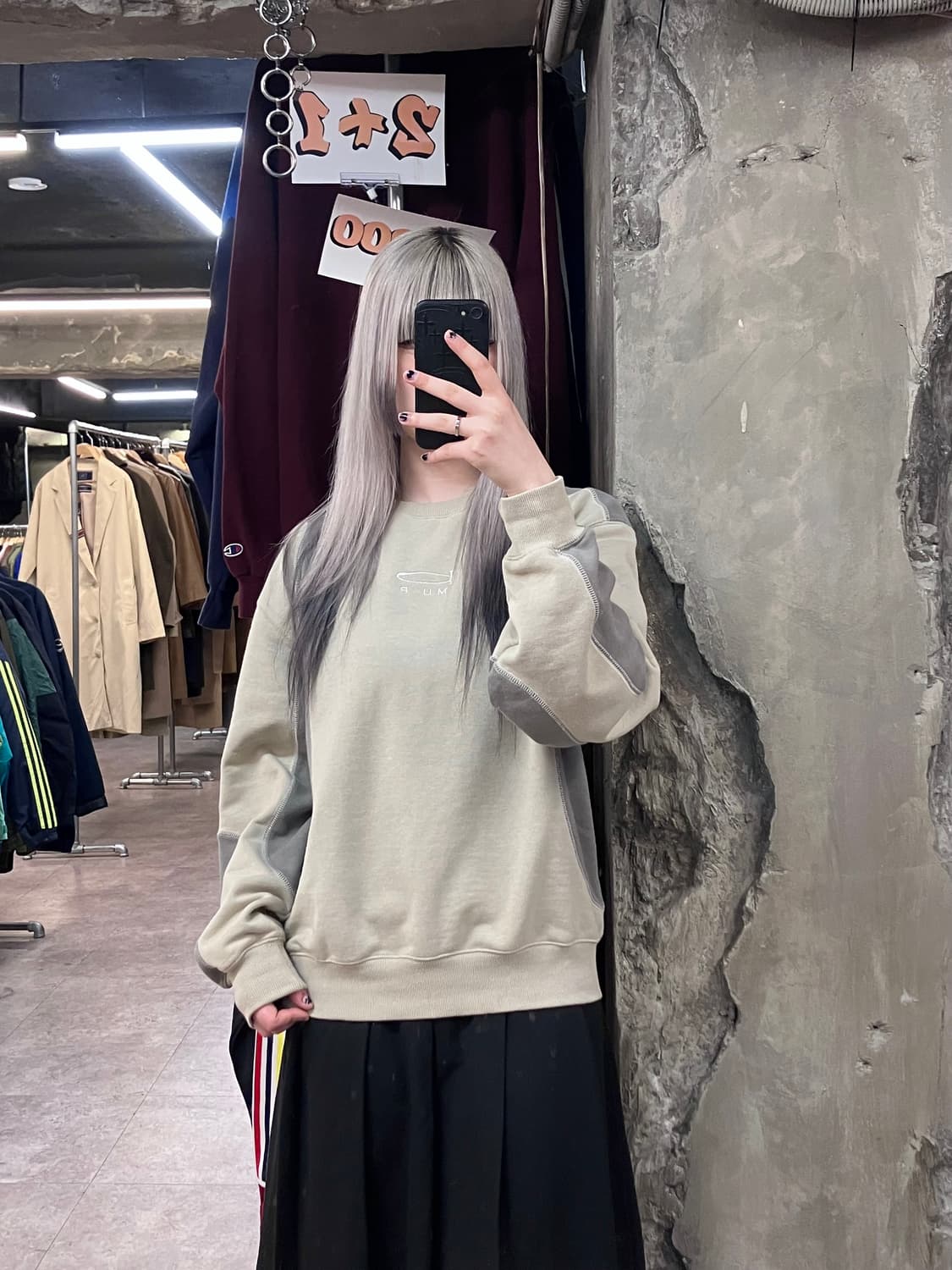 PHYPS® X MU:P 스티치 맨투맨 베이지 S  #csz3520 상품이미지2