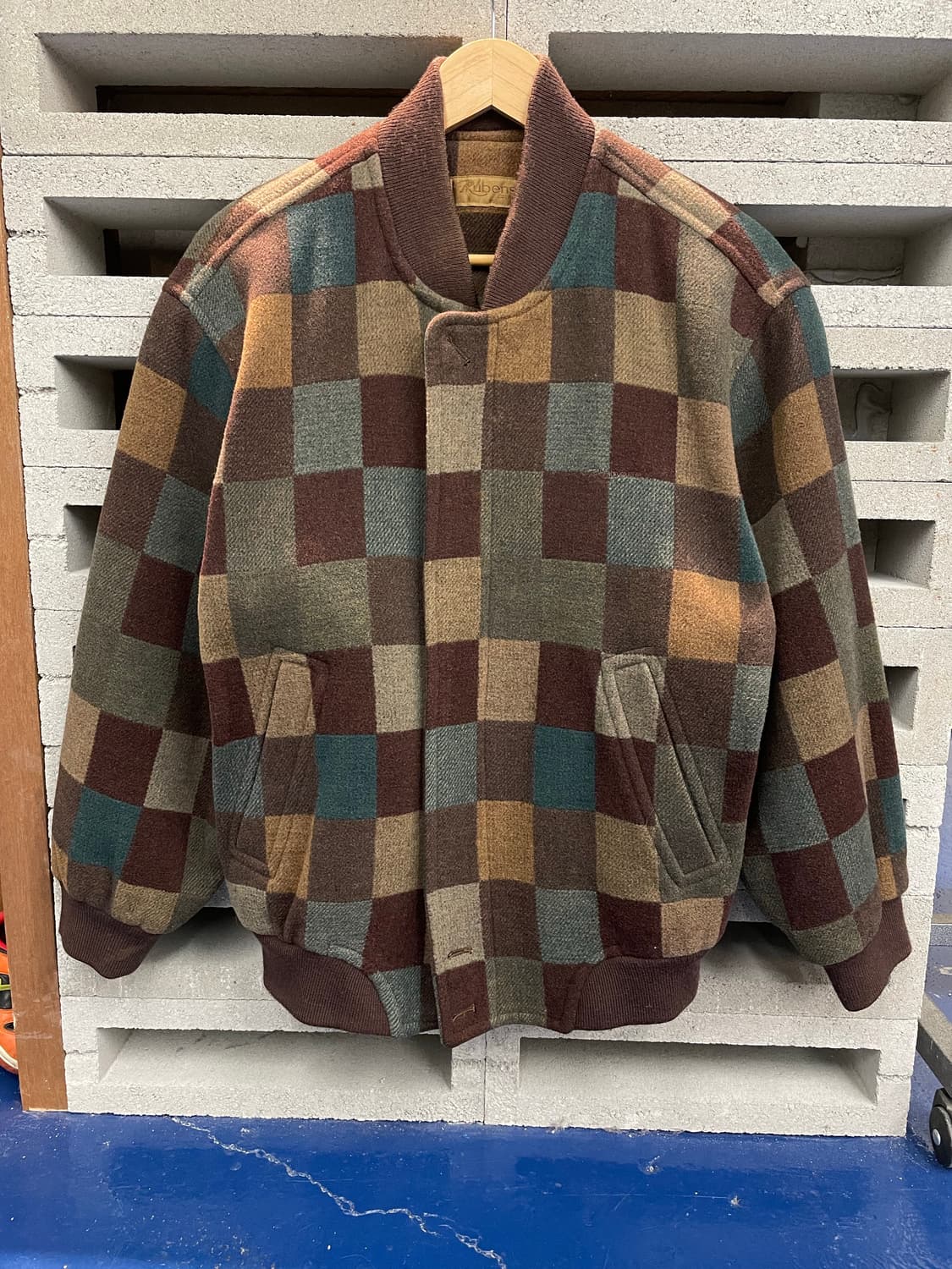 1990s Rubens 블럭체크 울 블루종 자켓 상품이미지4