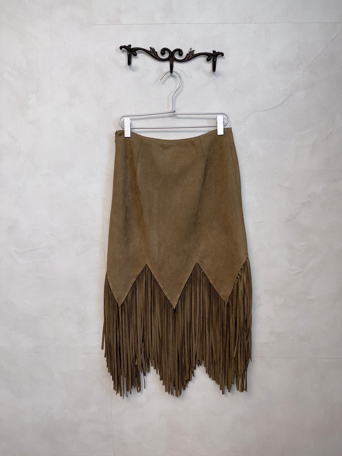 Beige western suede fringe unbalanced sk 상품이미지3