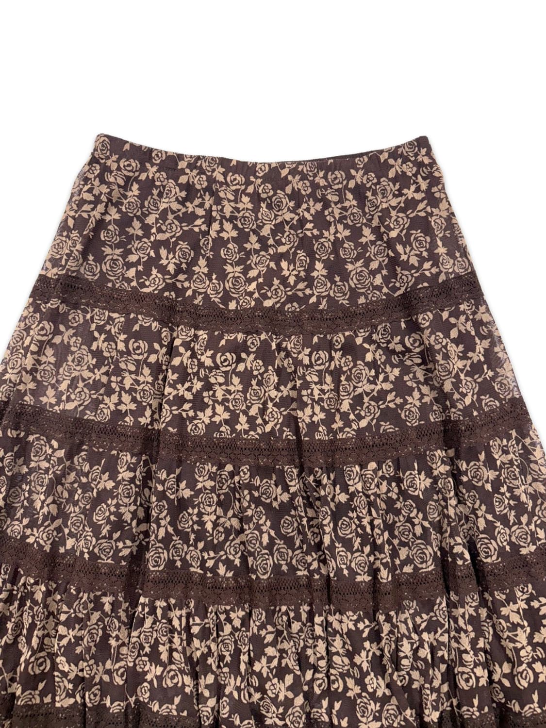 빈티지 브라운 로즈 레이스 플레어 롱 스커트 상품이미지3