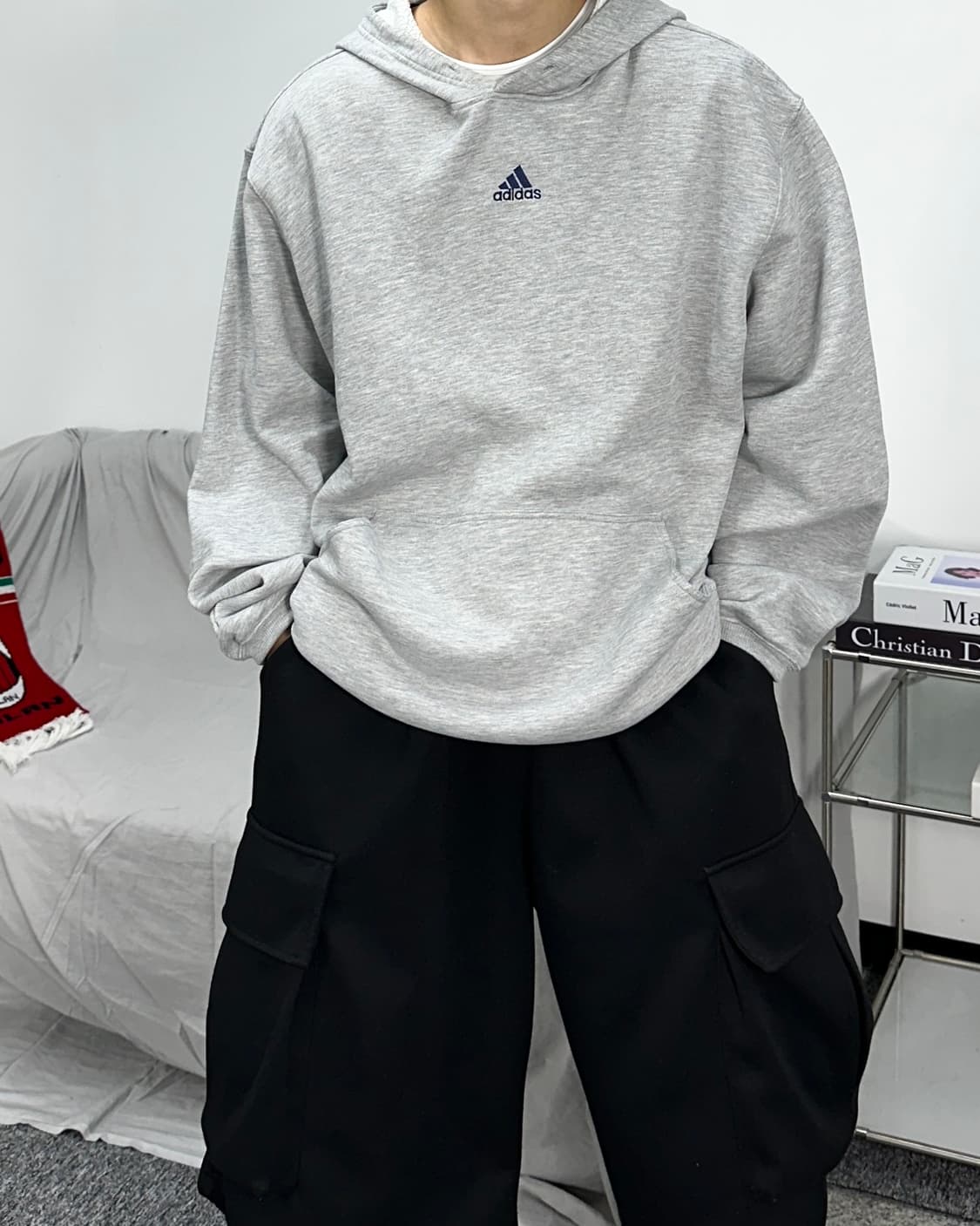 아디다스 트레포일 그레이 오버핏 후드티 L 상품이미지1