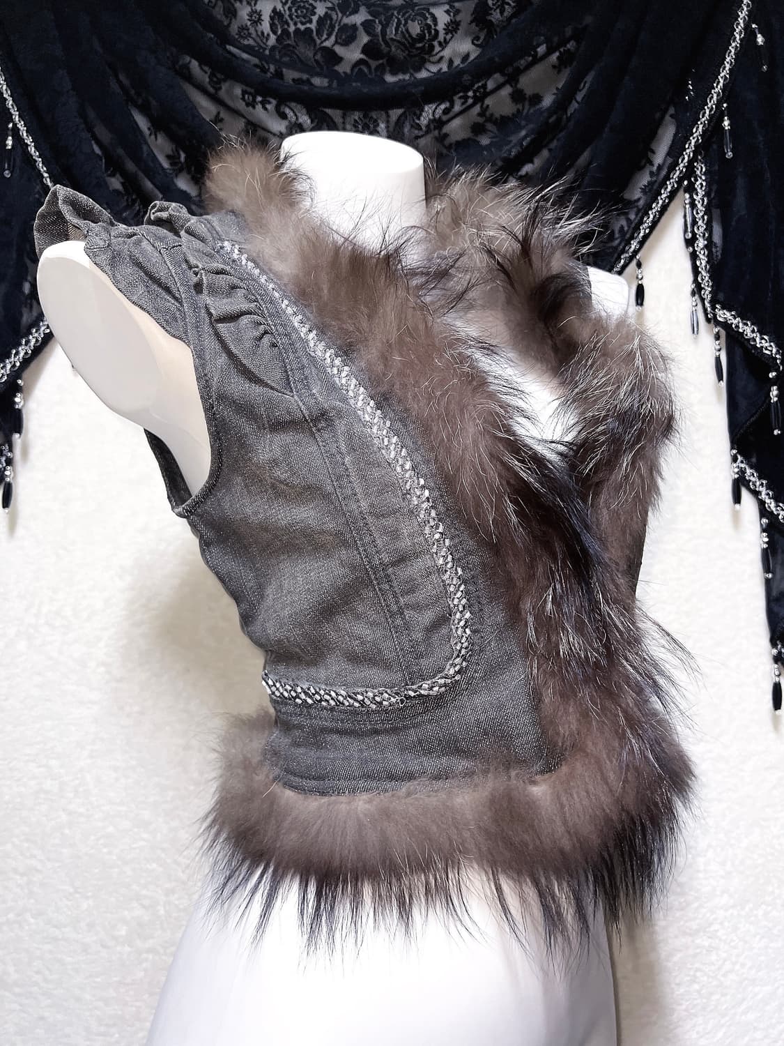 폭스퍼 프릴 데님 조끼 베스트 오네갸루 y2k 펑크 시부야 그런지 핀터 상품이미지4