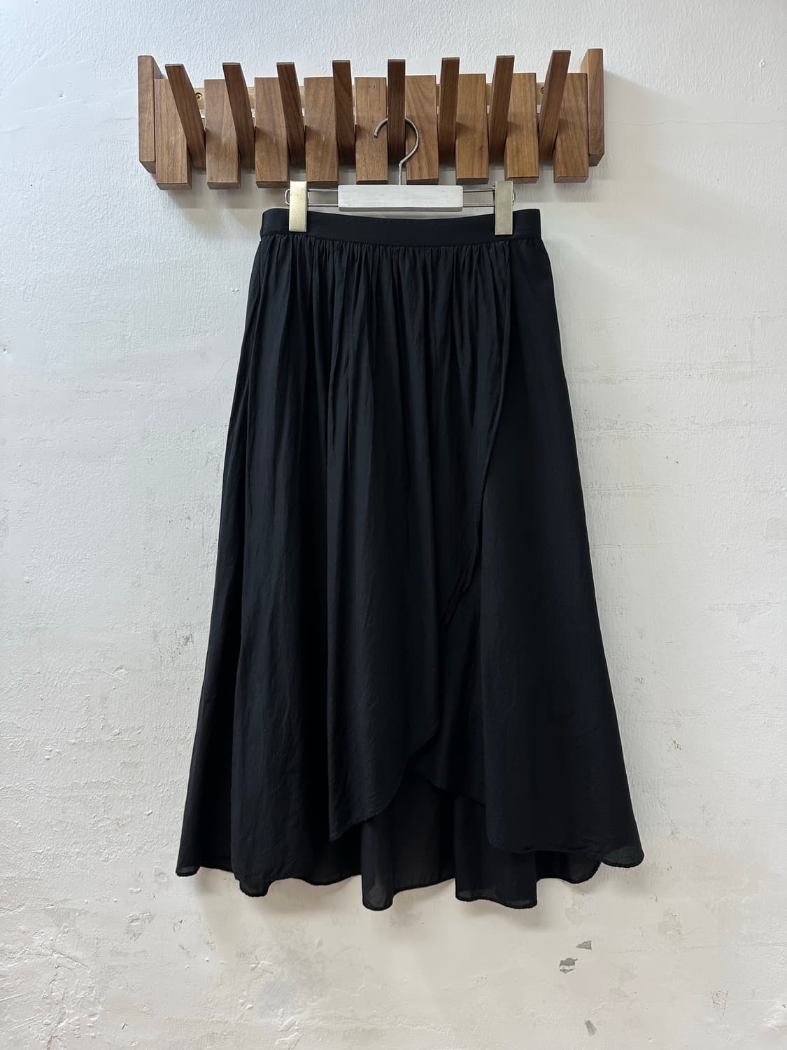 일본빈티지 Simplicite 블랙 레이어드 쉬폰 언발 드레이프 스커트 상품이미지1
