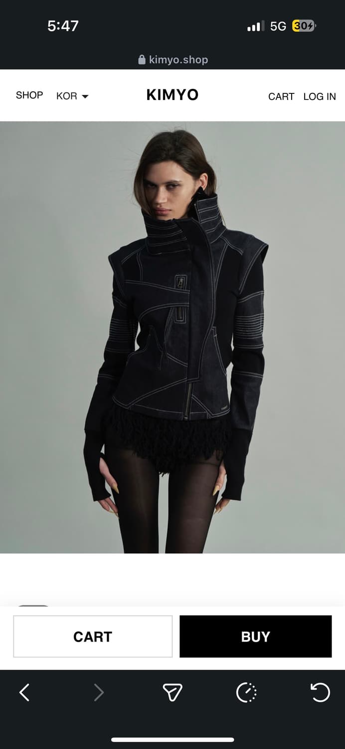 키묘 KIMYO 아크라인 하이넥 데님 자켓 블랙/미착용 상품이미지2