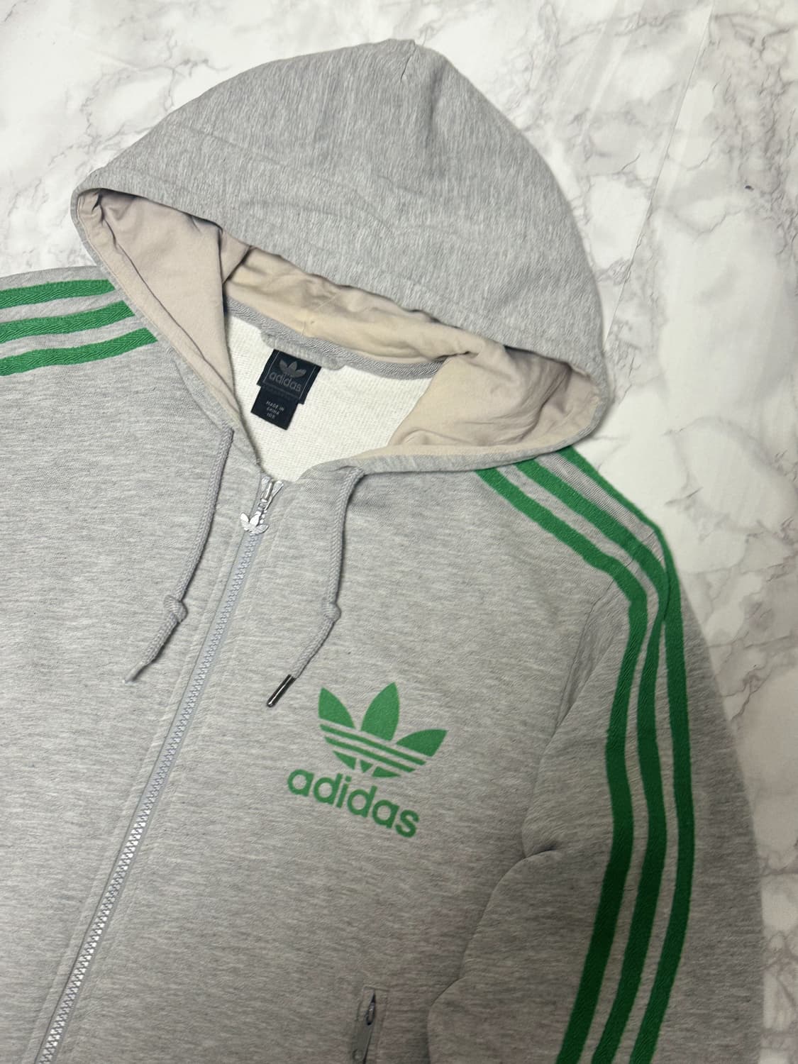 아디다스 그레이x초록 파이어버드 후드 집업 면 자켓 져지 상품이미지3