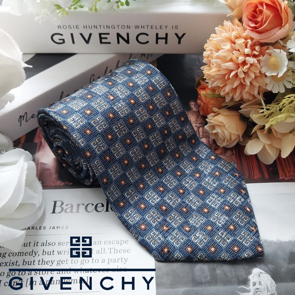 지방시 실크 블루 로고 패턴 넥타이 9.8cm A+~A등급 K2451
 상품이미지1