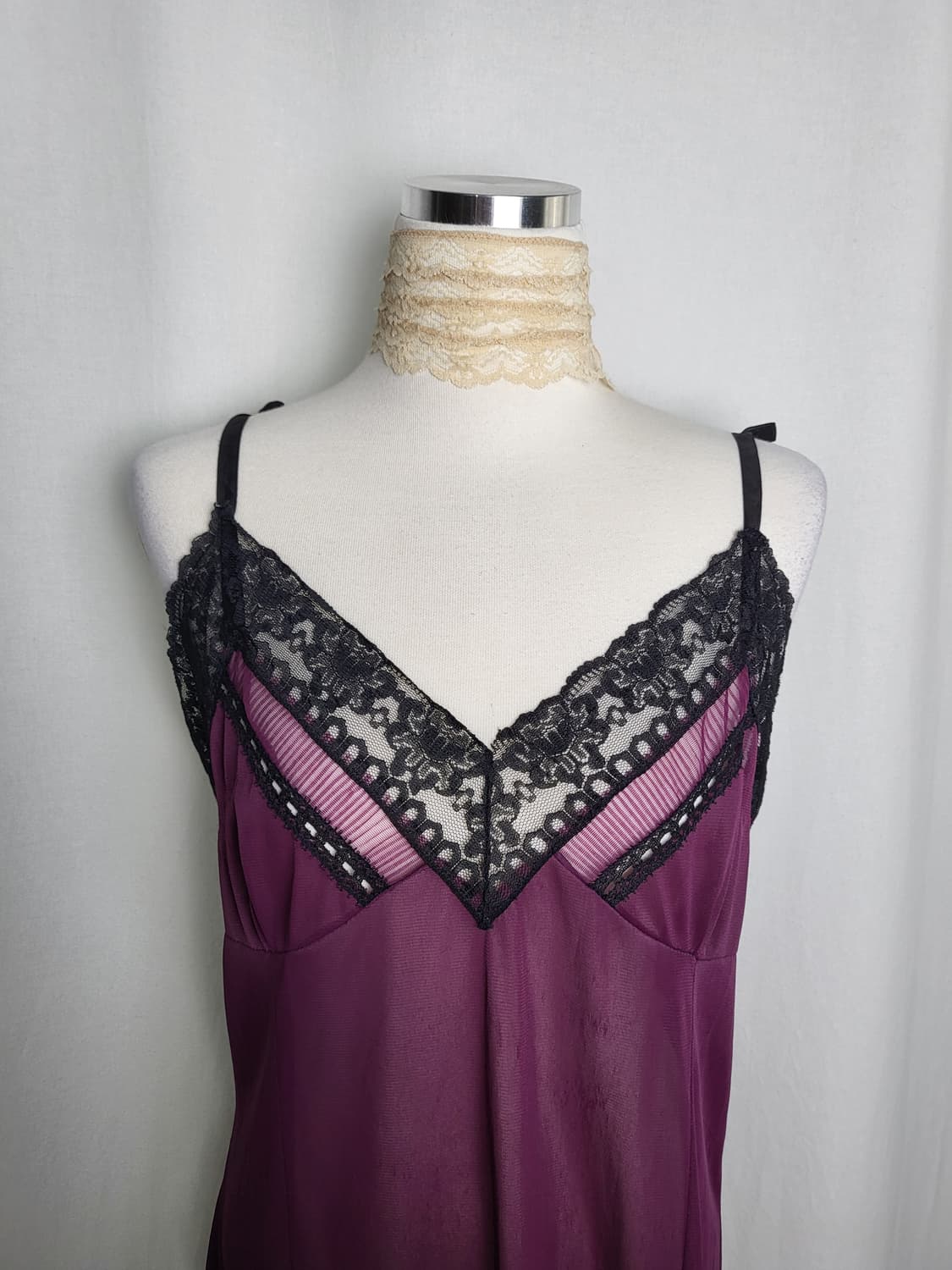 빈티지 딥 퍼플 레이스 슬립 드레스 상품이미지1