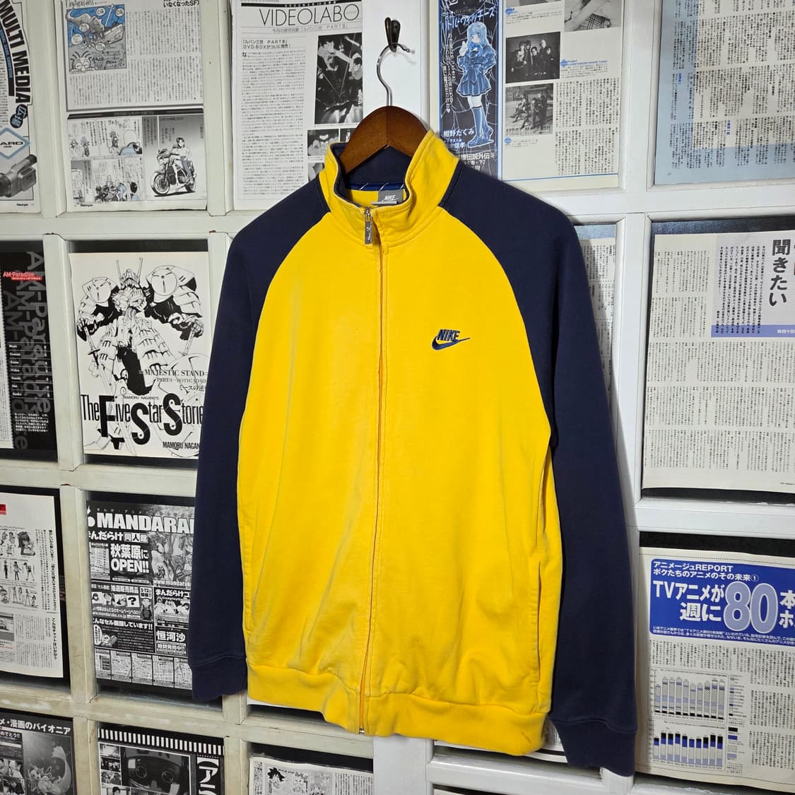 나이키 옐로우 네이비 배색 코튼 져지 집업 상품이미지1