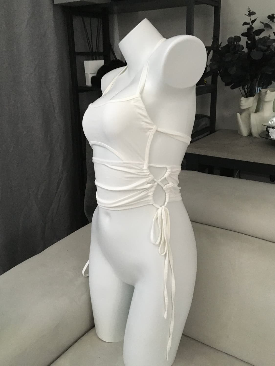 ༒ White Backless Cross Top 상품이미지2