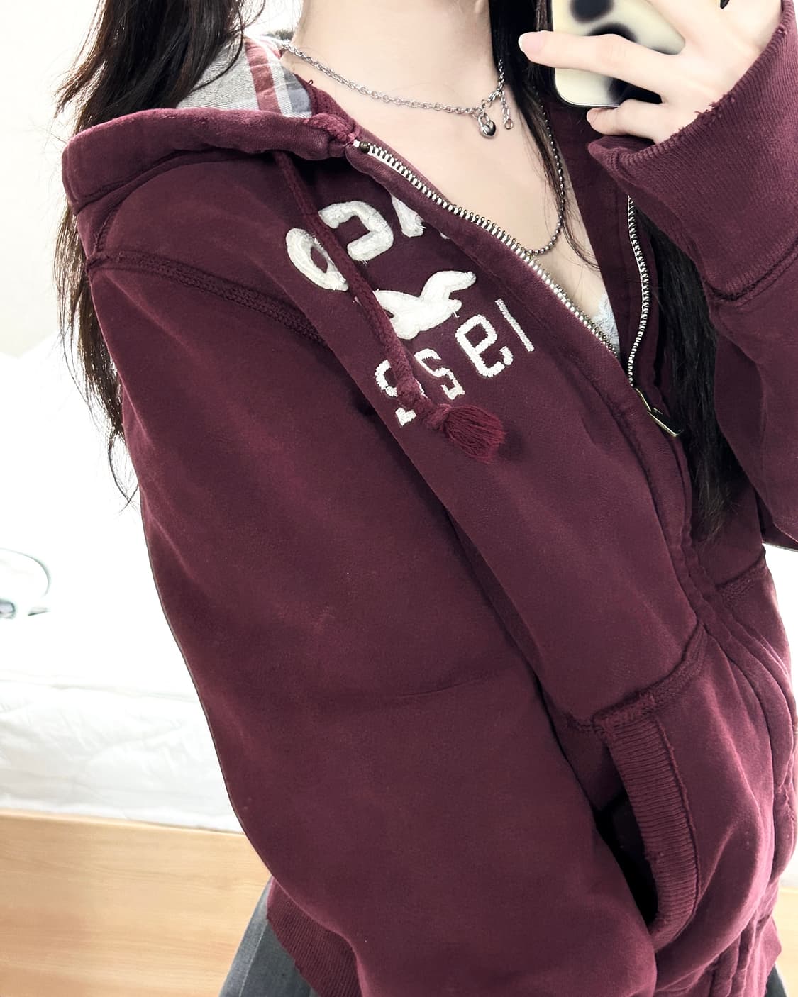 홀리스터 버건디 헤비스웻 후드집업 상품이미지3