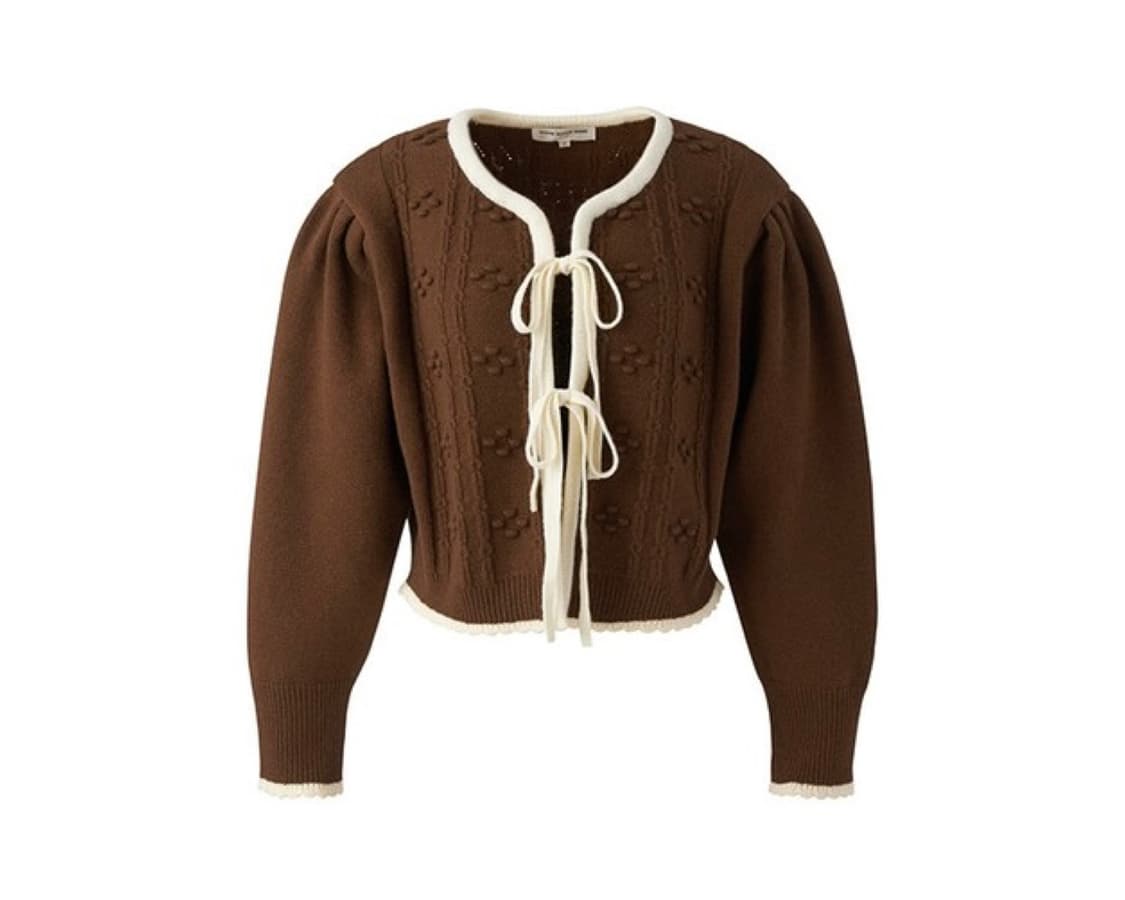 택O) 유어네임히얼 리본이 가디건 브라운 상품이미지1