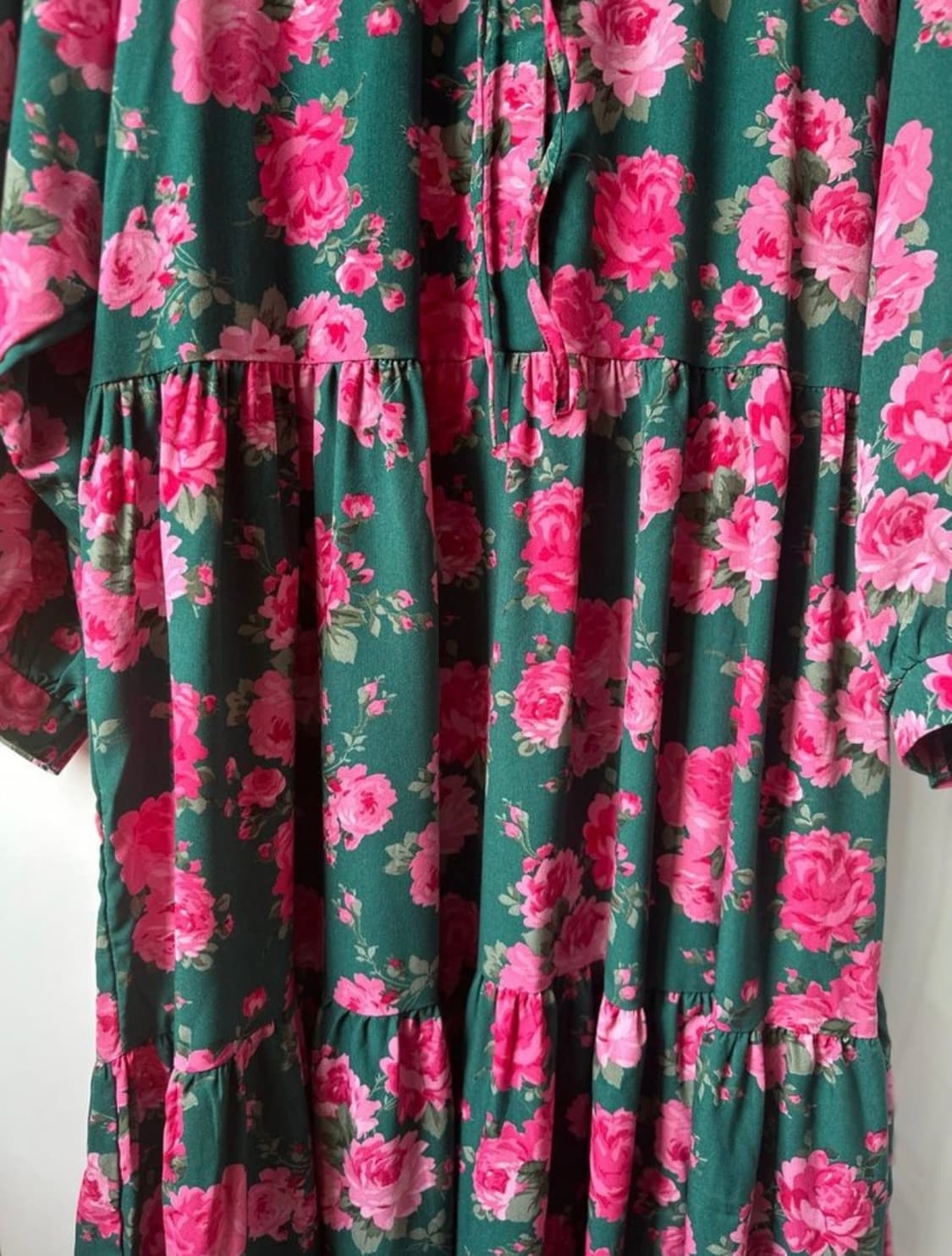 플라워 롱 원피스 그린 장미 패턴 상품이미지4