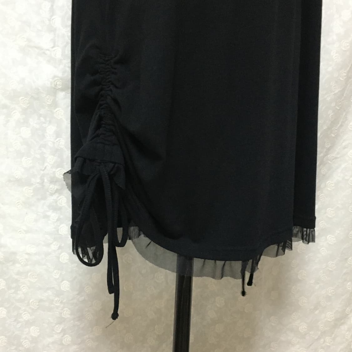 빈티지 블랙 면 원피스 / 프릴 넥라인 / 레이어드 디테일 상품이미지5