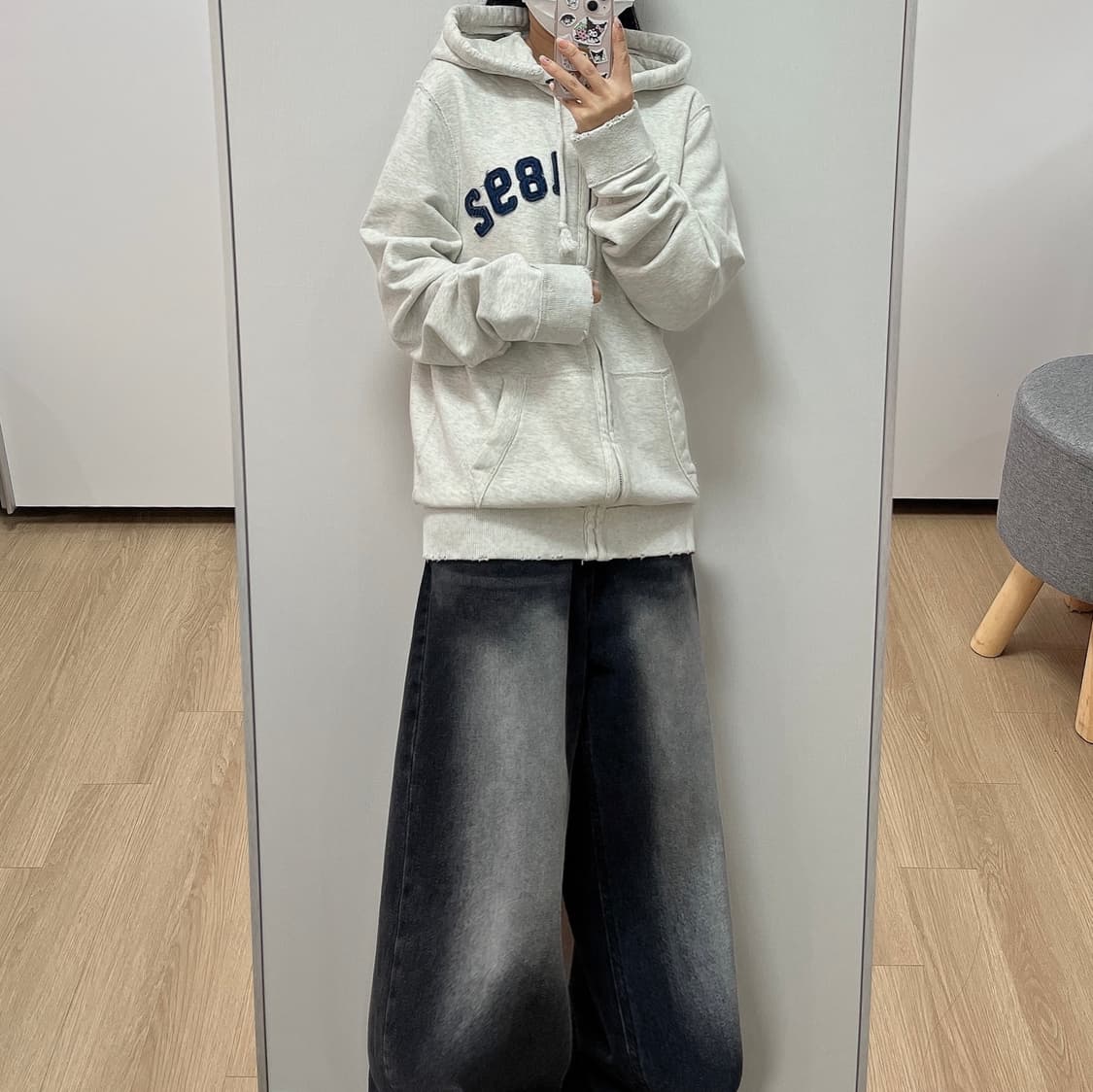 아베크롬비 자수로고 오트밀 후드집업 상품이미지1